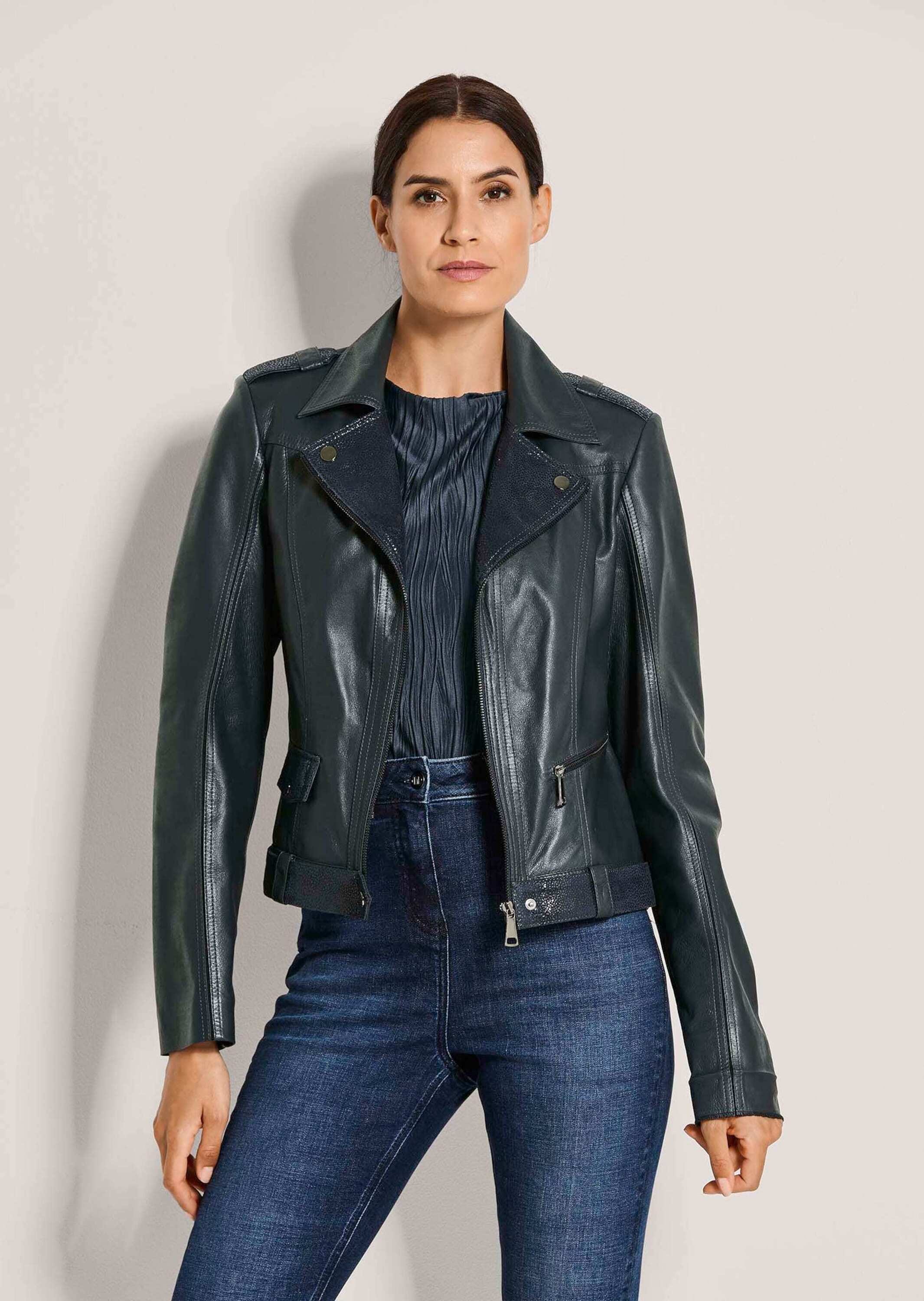 MADELEINE Lederjacke »Lederjacke Kurzjacke mit glänzender Oberfläche« Verkürzte Form