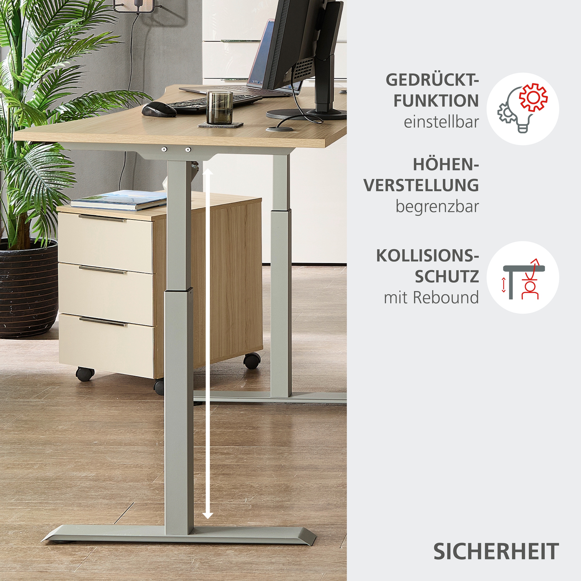 Innostyle Schreibtisch »Schreibtisch Santorin, 160/72/77 cm ( B/H/T)« 1 Stk. tlg. mit Motor zur Höhenverstellung (72-120 cm) mit Memory-Funktion
