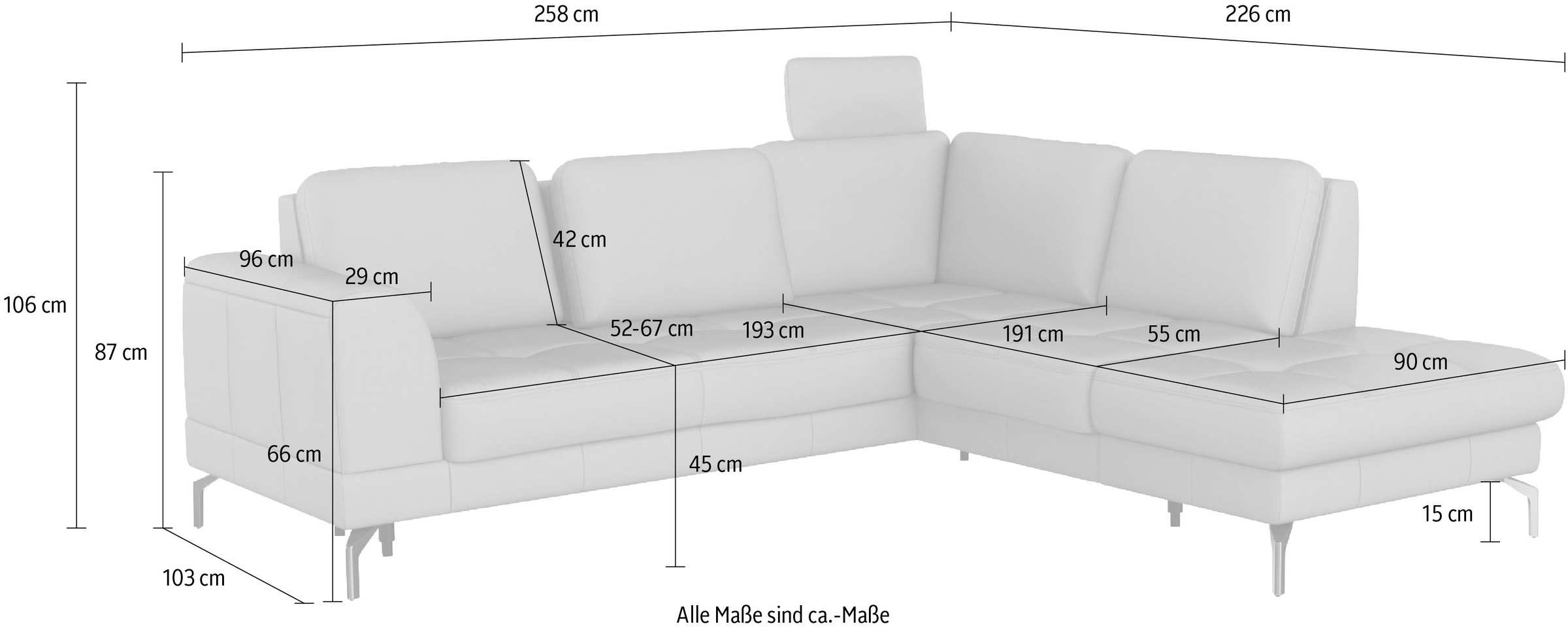 sit&more Ecksofa »Bendigo L-Form« inklusive Sitztiefenverstellung, Bodenfreiheit 15 cm, in 2 Fußfarben