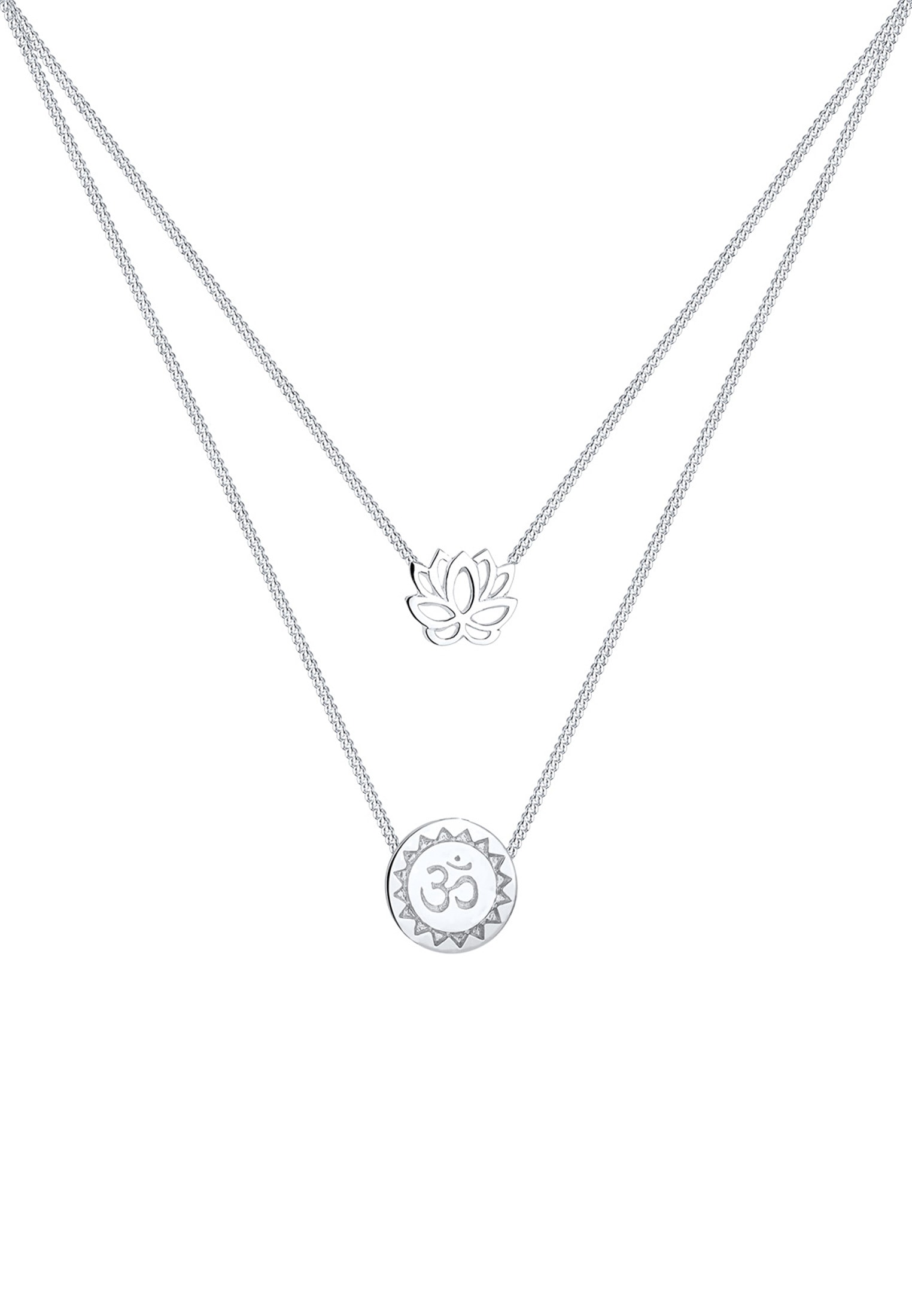 Elli Silberkette »Halskette Lotusblume Om Symbol Yoga Mantra Layer 925 Silber«