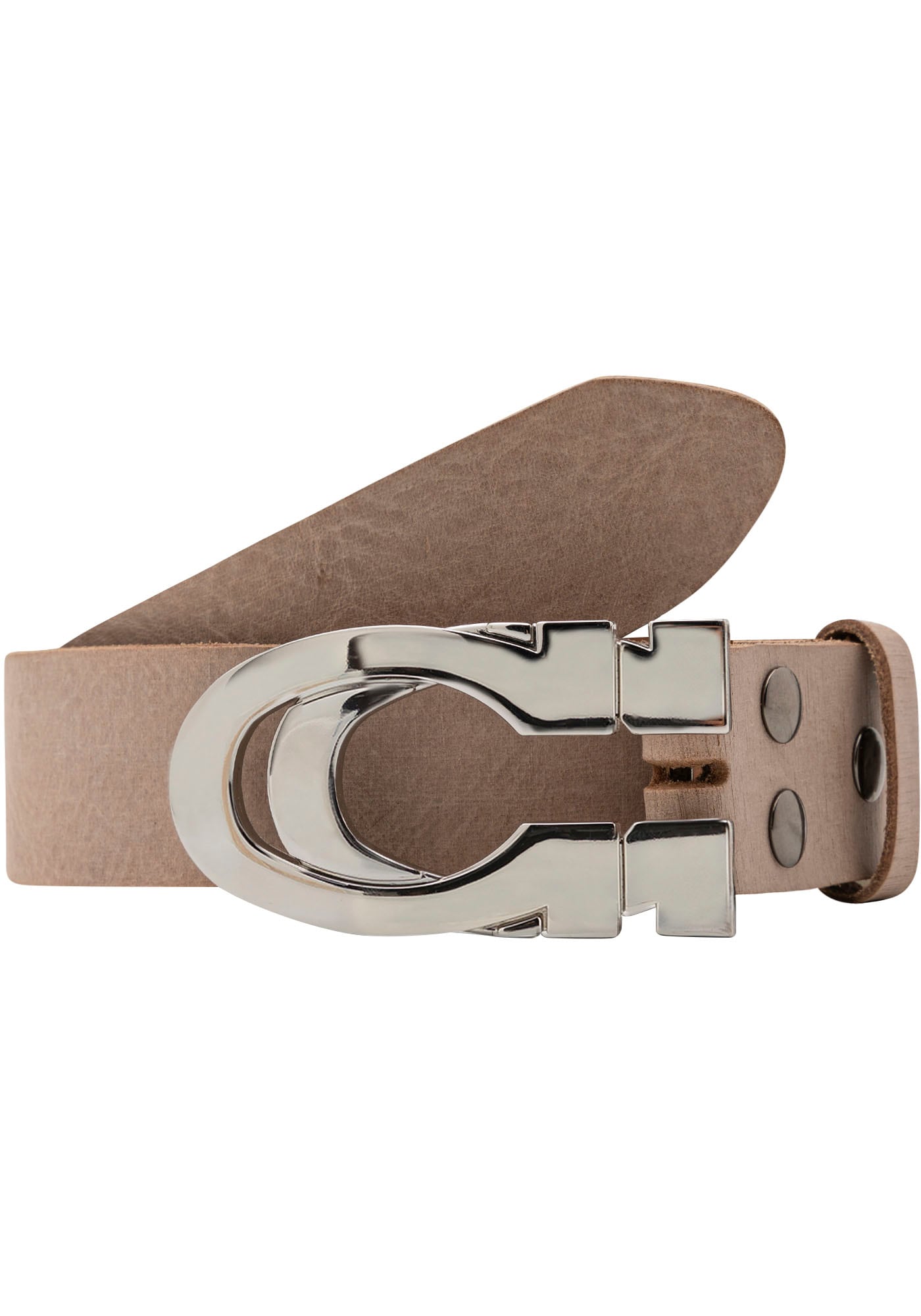 Rettungsring Gürtel Herren Ledergürtel mit austauschbarer Schließe »Hufeisen Silber/Silber« in braun, Größe 90