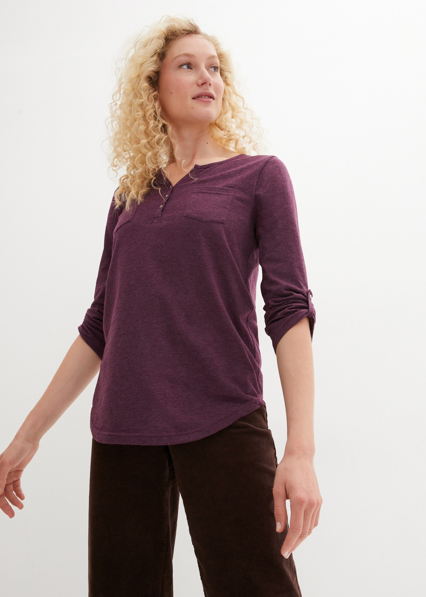 bonprix Henleyshirt lockere loose fit Passform, 3/4-Ärmel, mit Knopfleiste