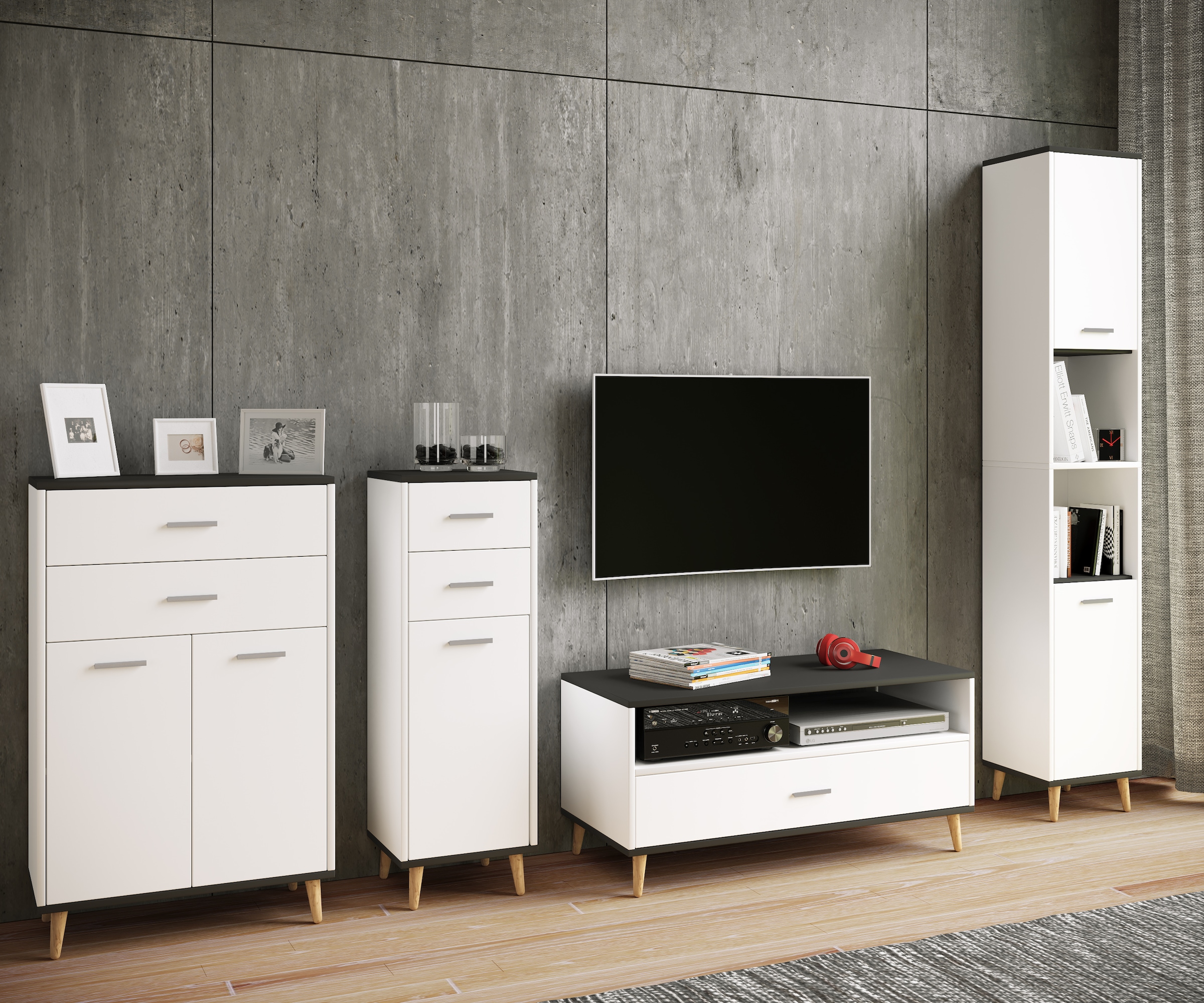 VCM Kommode »VCM Holz Kommode | Sideboard mit 2 Drehtüren | Maße ca. H. 81 x B. 60 x T. 28 cm - Lindas«, (VCM Lindas)
