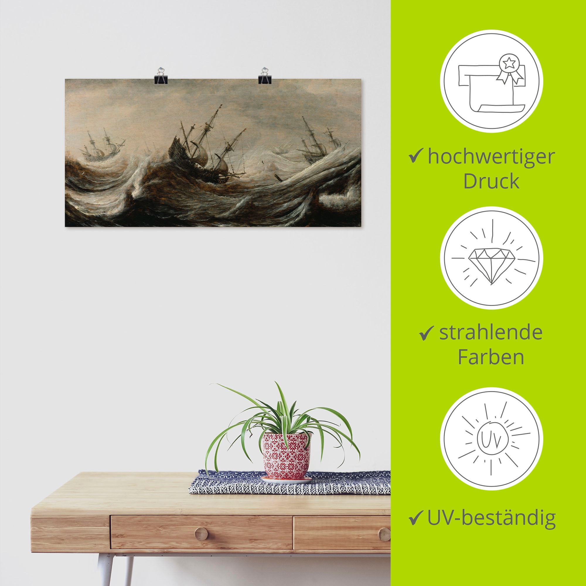 Artland Wandbild »Schiffe in stürmischer See.«, Gewässer, (1 St.), als Leinwandbild, Poster in verschied. Größen
