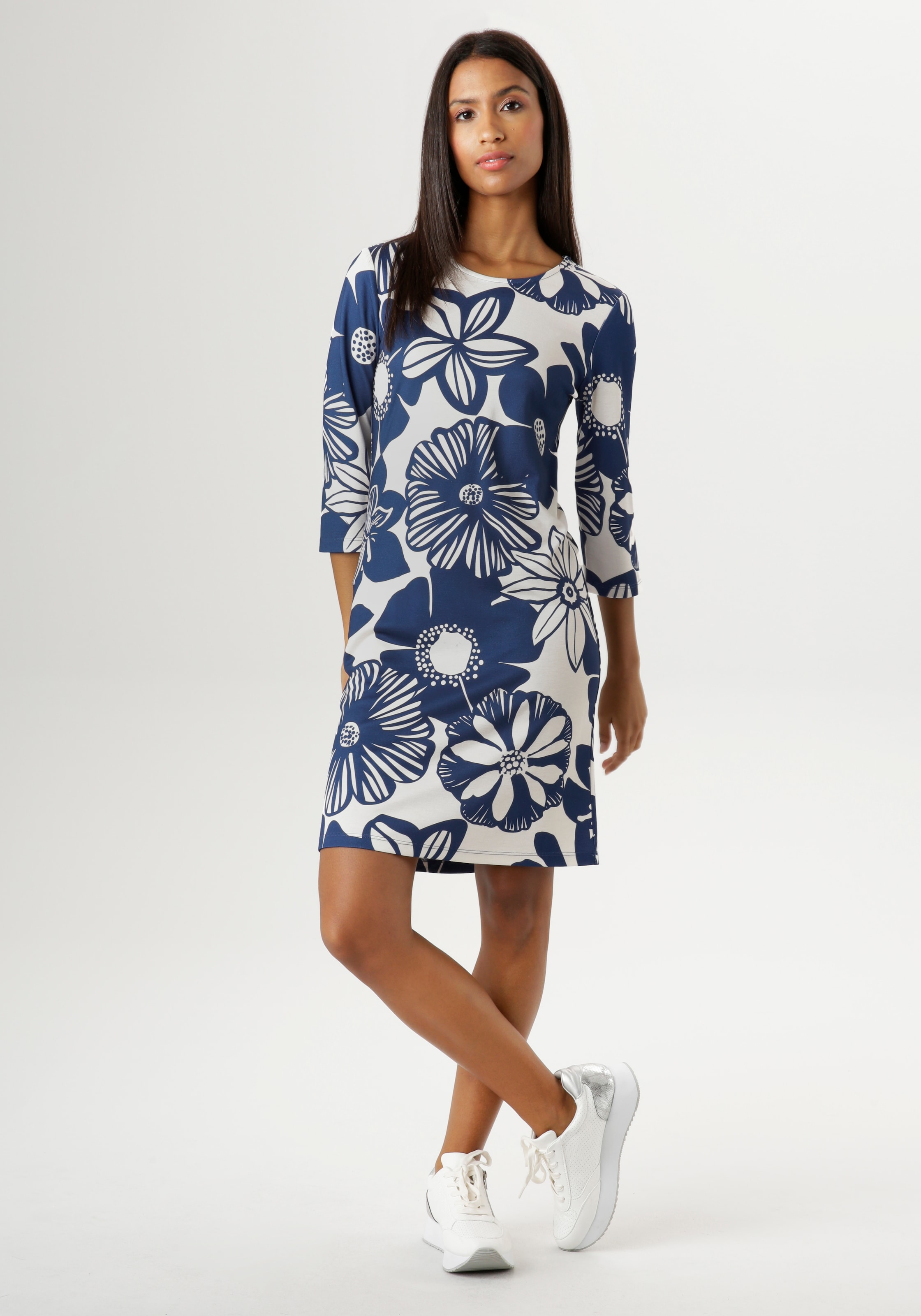 Aniston SELECTED Jerseykleid, mit großem Blütendruck - Jedes Teil ein Unikat - NEUE KOLLEKTION