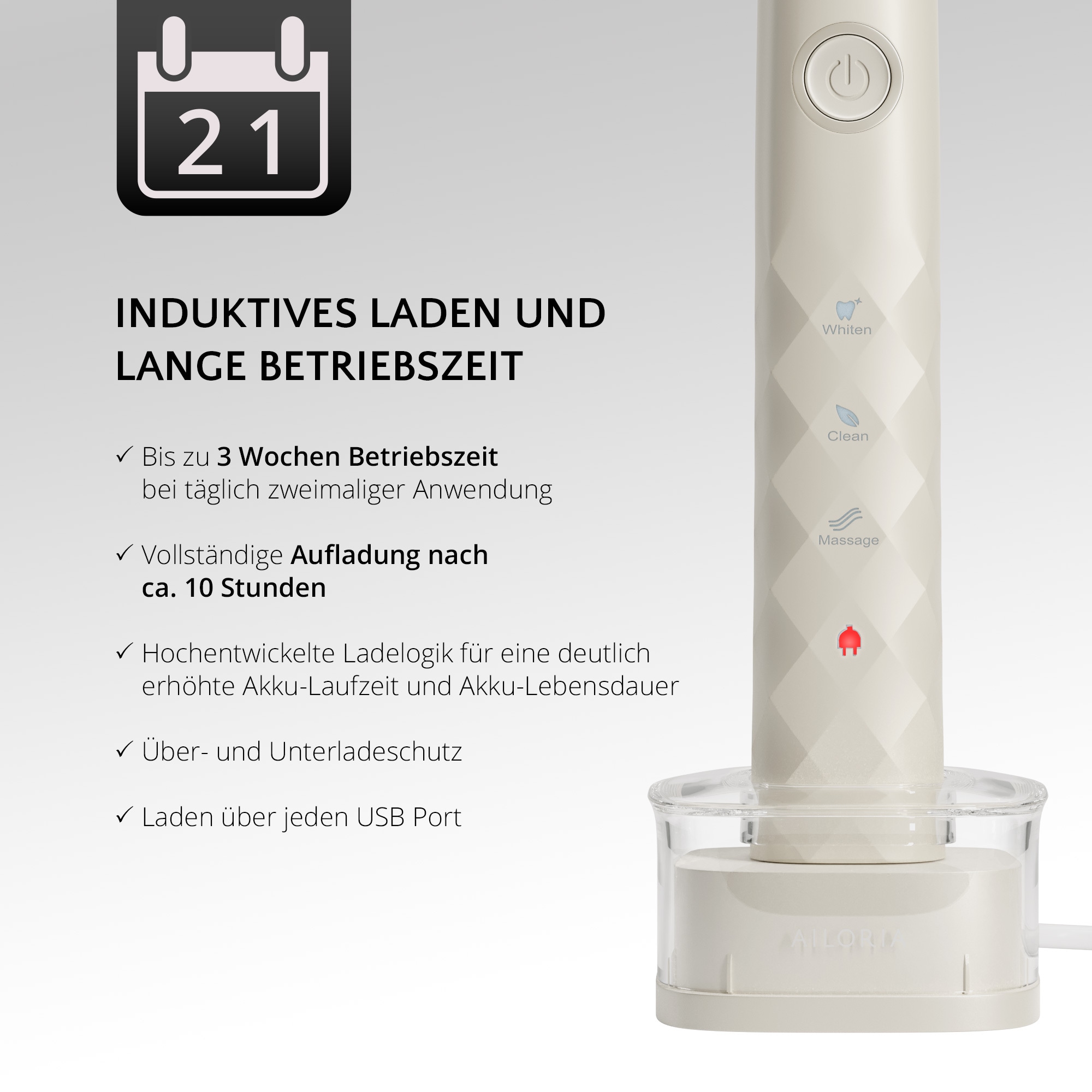 AILORIA Schallzahnbürste »USB-Schallzahnbürste SHINE BRIGHT SET«