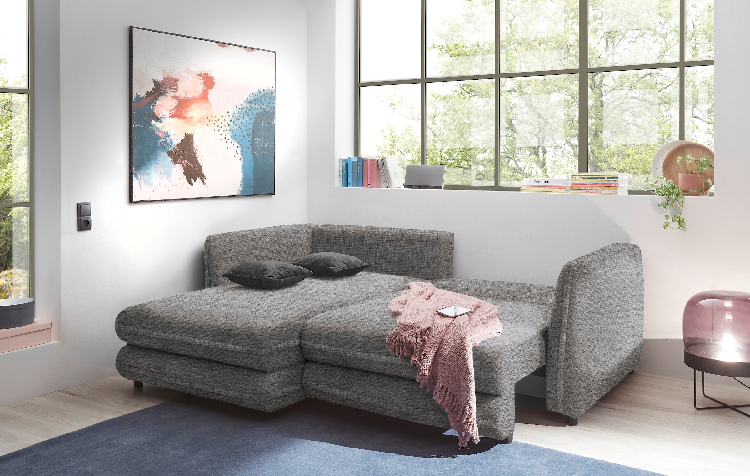 ED EXCITING DESIGN Ecksofa »Stanley«, frei im Raum stellbar, mit Schlaffunktion und Bettkasten