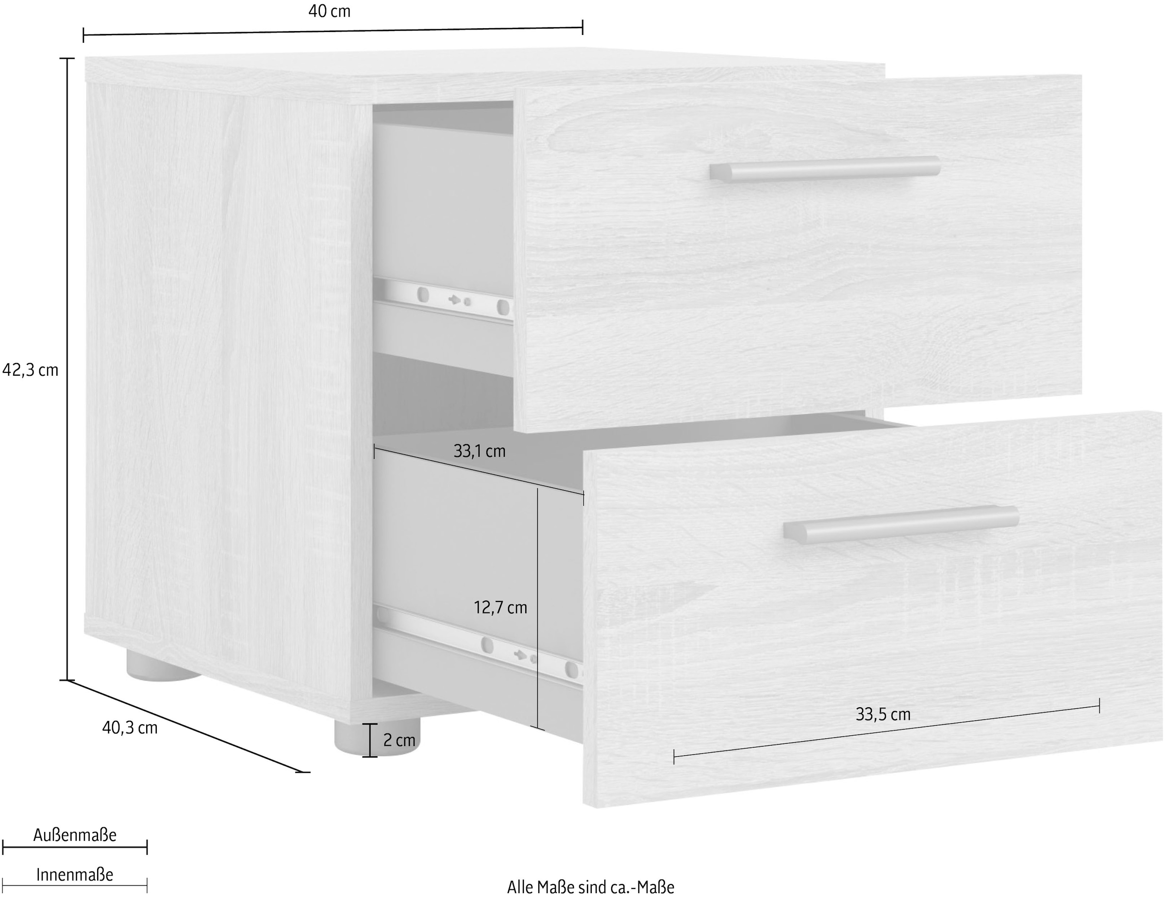 INOSIGN Nachtkommode »Pepe, Nachttisch, Nachtschrank, Beistelltisch,«, mit 2 Schubläden, Breite 40, Höhe 42 cm