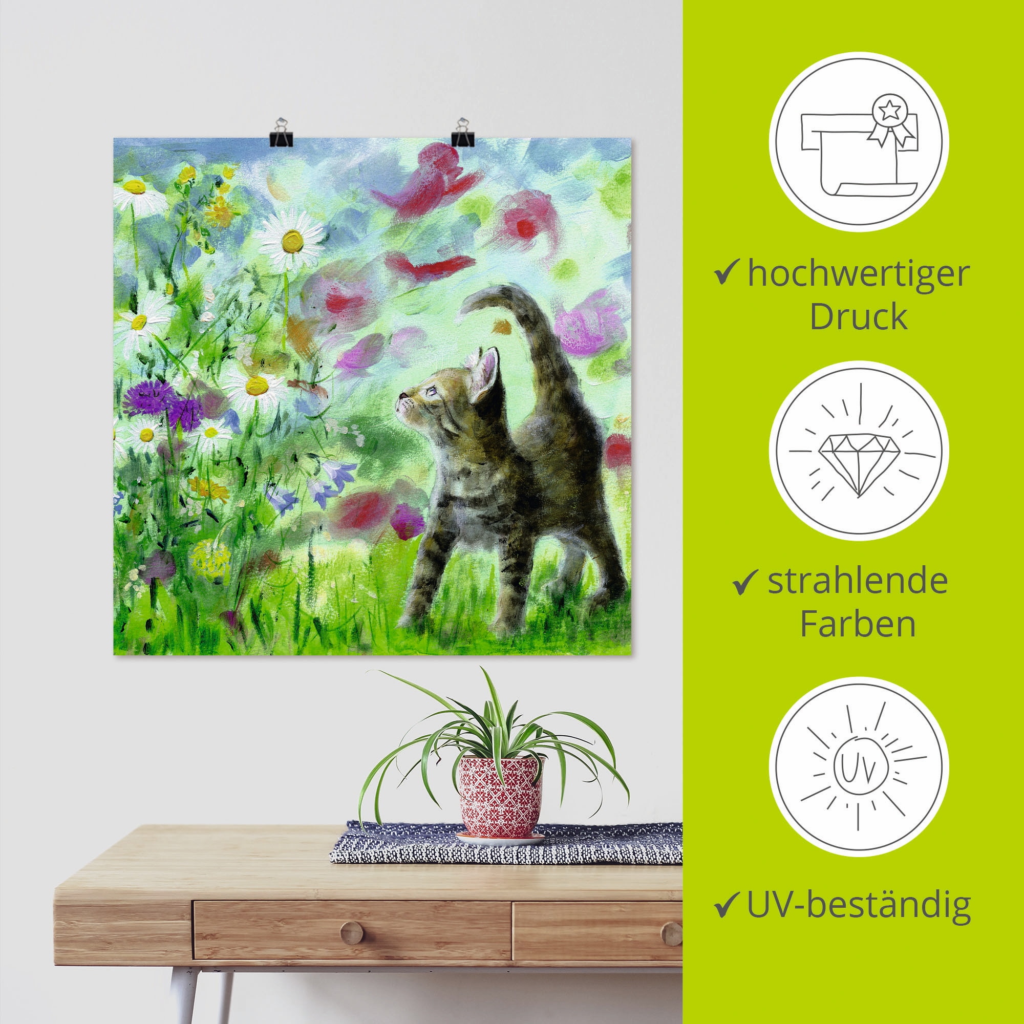 Artland Wandbild »Sommerwiese mit Kätzchen«, Haustiere, (1 St.), als Leinwandbild, Poster, Wandaufkleber in verschied. Größen