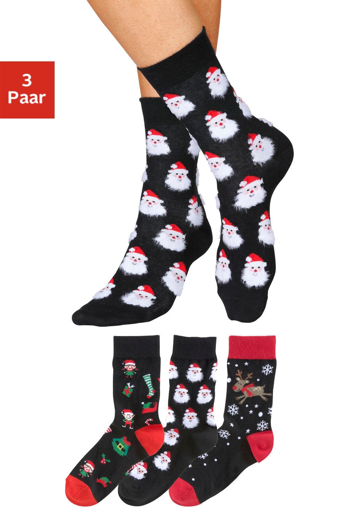 H.I.S Socken, (Packung, 3 Paar), mit lustigen Weihnachtsmotiven