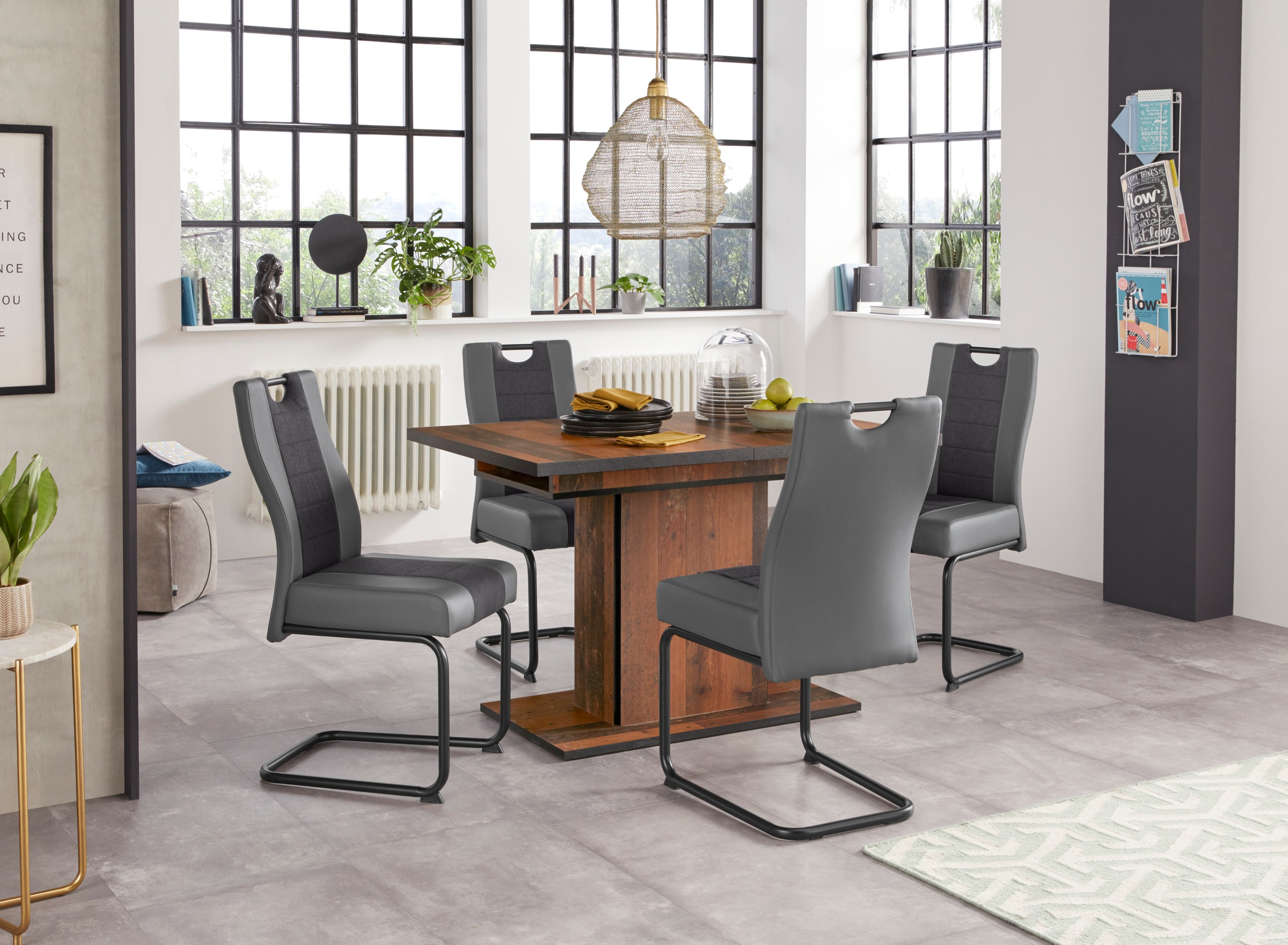 HELA Essgruppe, (Set, 5 St.), bestehend aus 4x Erika Stuhl & 1x Ariana Tisch ausziehbar durch innenliegende Einlegeplatten 120-160 cm