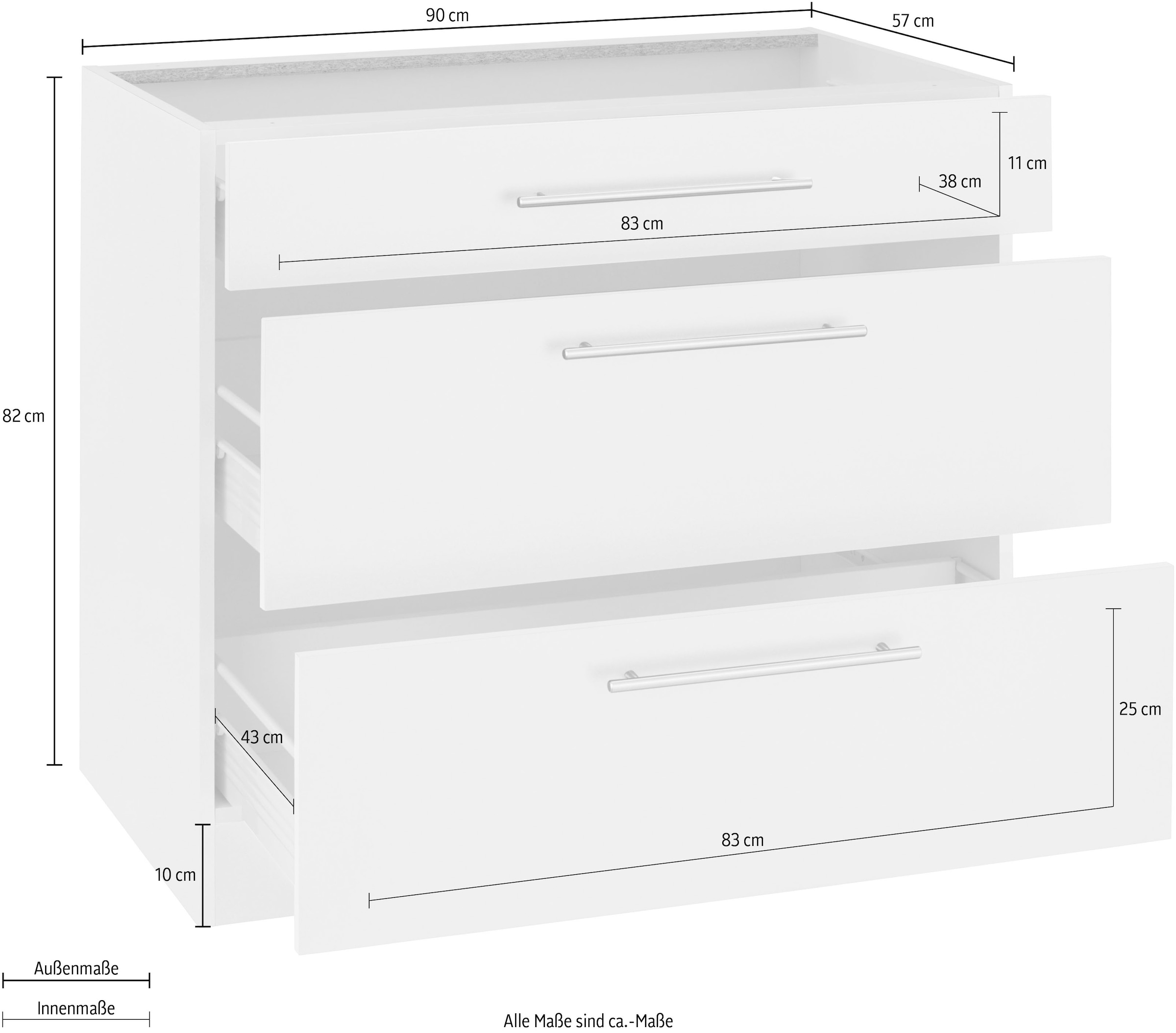 wiho Küchen Unterschrank »Unna«, 90 cm breit, mit 2 großen Auszügen, ohne Arbeitsplatte