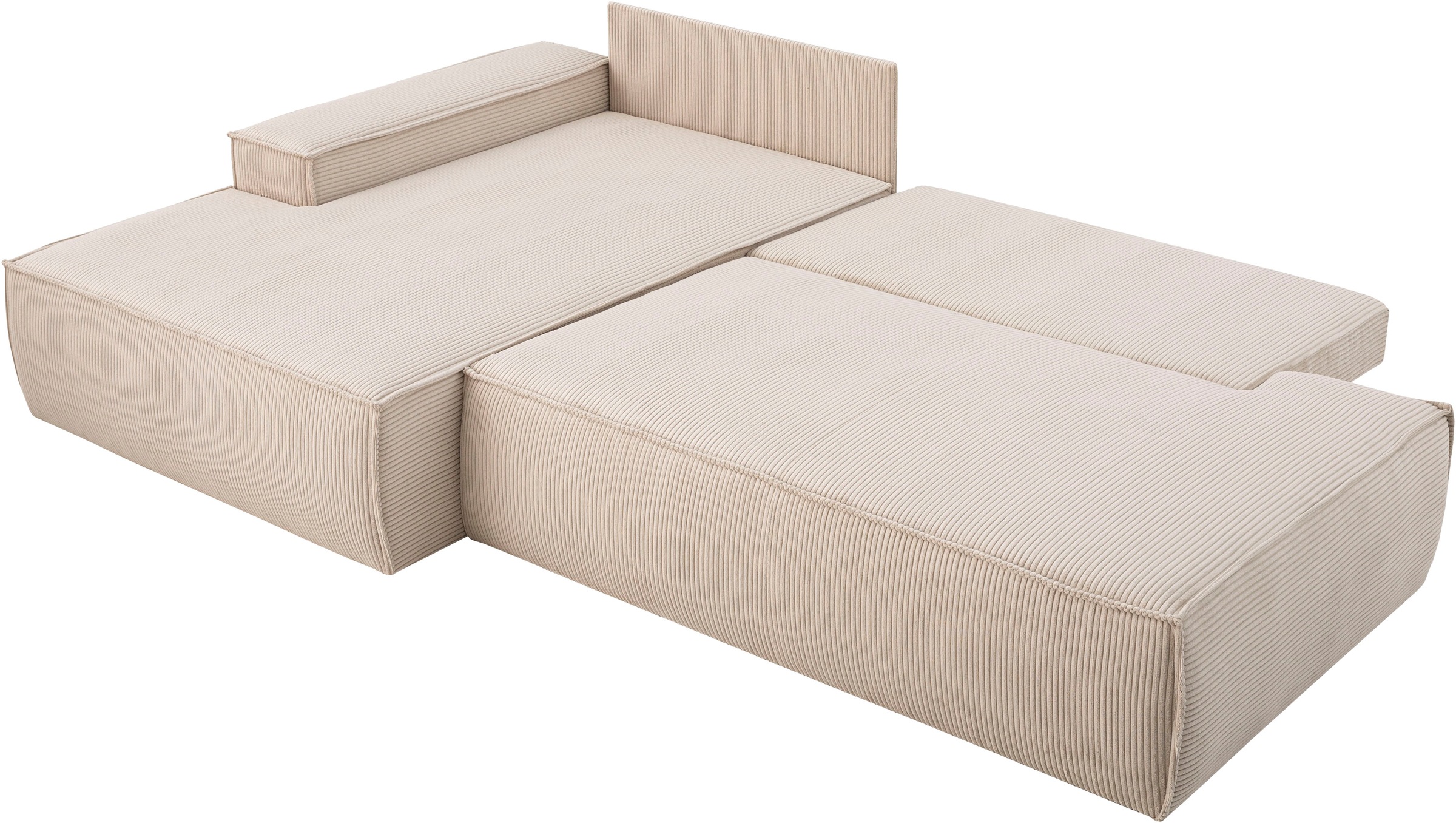 Home affaire Ecksofa »SHERWOOD, Schlafsofa in L-Form offen (275cm), Cord, Leinenoptik«, Schlaffunktion und Bettkasten, Kedernaht, hoher Sitz- & Liegekomfort