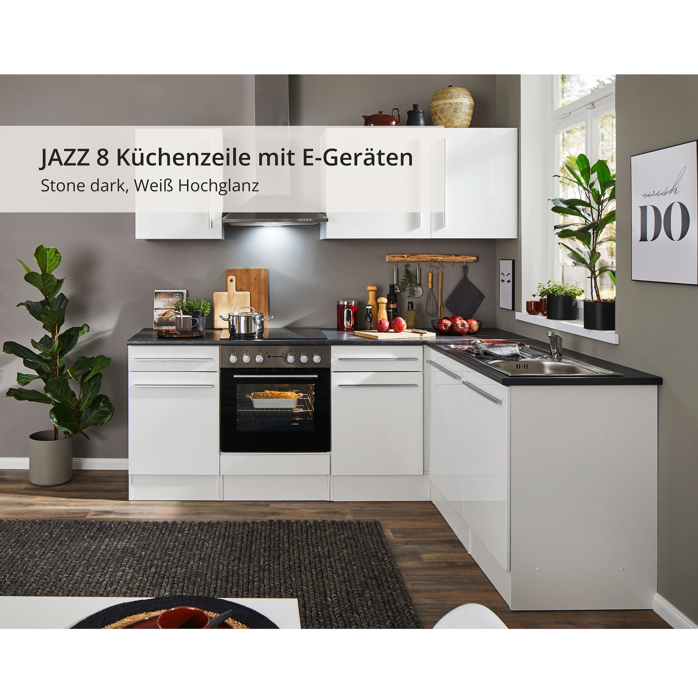 BASIC by Balculina Winkelküche »Jazz«, Stellbreite 220x175 cm, wahlweise mit E-Geräten