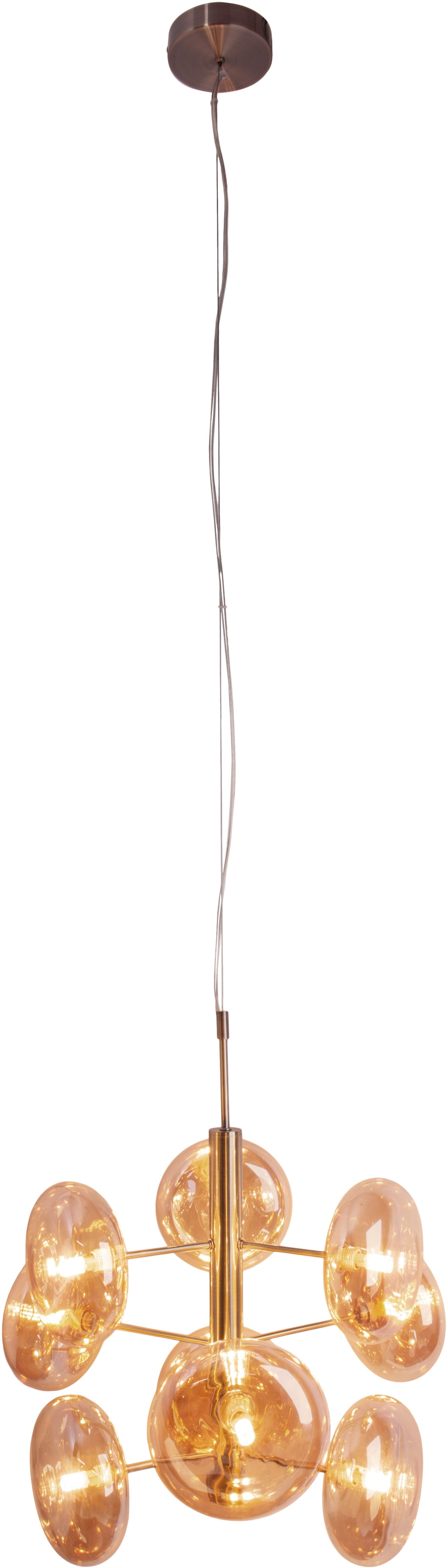 näve Pendelleuchte »Orion« G9 1 Stk. messing-matt, 9 flachen Rundgläser in amber, exkl. G9, Höhe 55cm