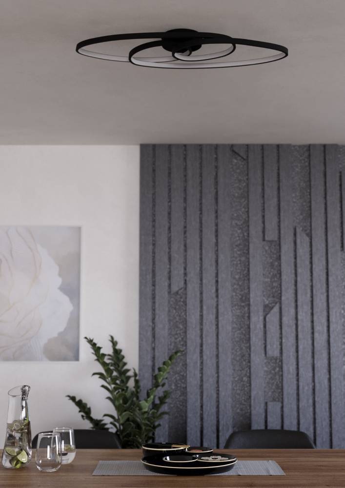 EGLO Deckenleuchte »GIANELLA Deckenlampe, Alu, Stahl und Kunststoff, IP20, Wohnzimmerlampe«, 1 flammig, Leuchtmittel LED-Modul | LED fest integriert, Wand-/Deckenleuchte, L88 x B30 x H8 cm, schwarz, 38W inkl.