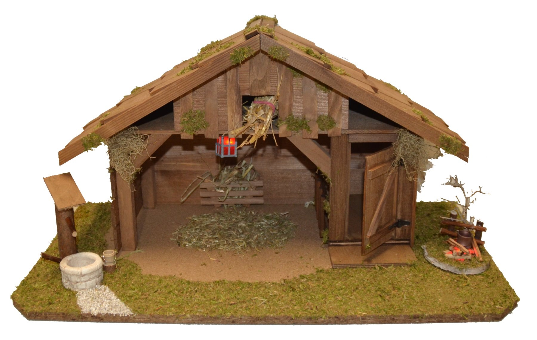 Alfred Kolbe Krippe »Krippenstall mit Trafo«, (Set), mit Laterne, Brunnen,Lagerfeuer, 11 cm Figuren 11tlg.
