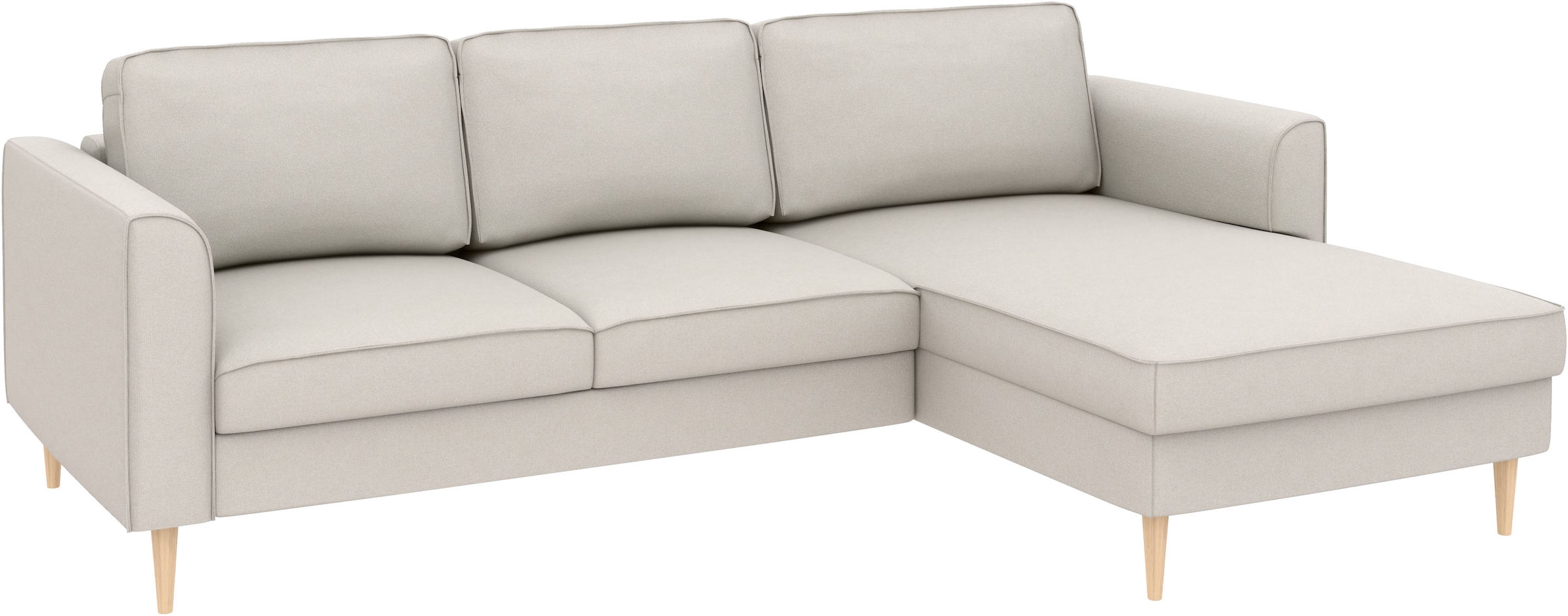 Home affaire Ecksofa »Booster, whlw. mit Schlaffunktion & Bettkasten, Fuß Buche lackiert« Recamiere beidseitig montierbar, L-Form, in Cord & Struktur, B: 232 cm