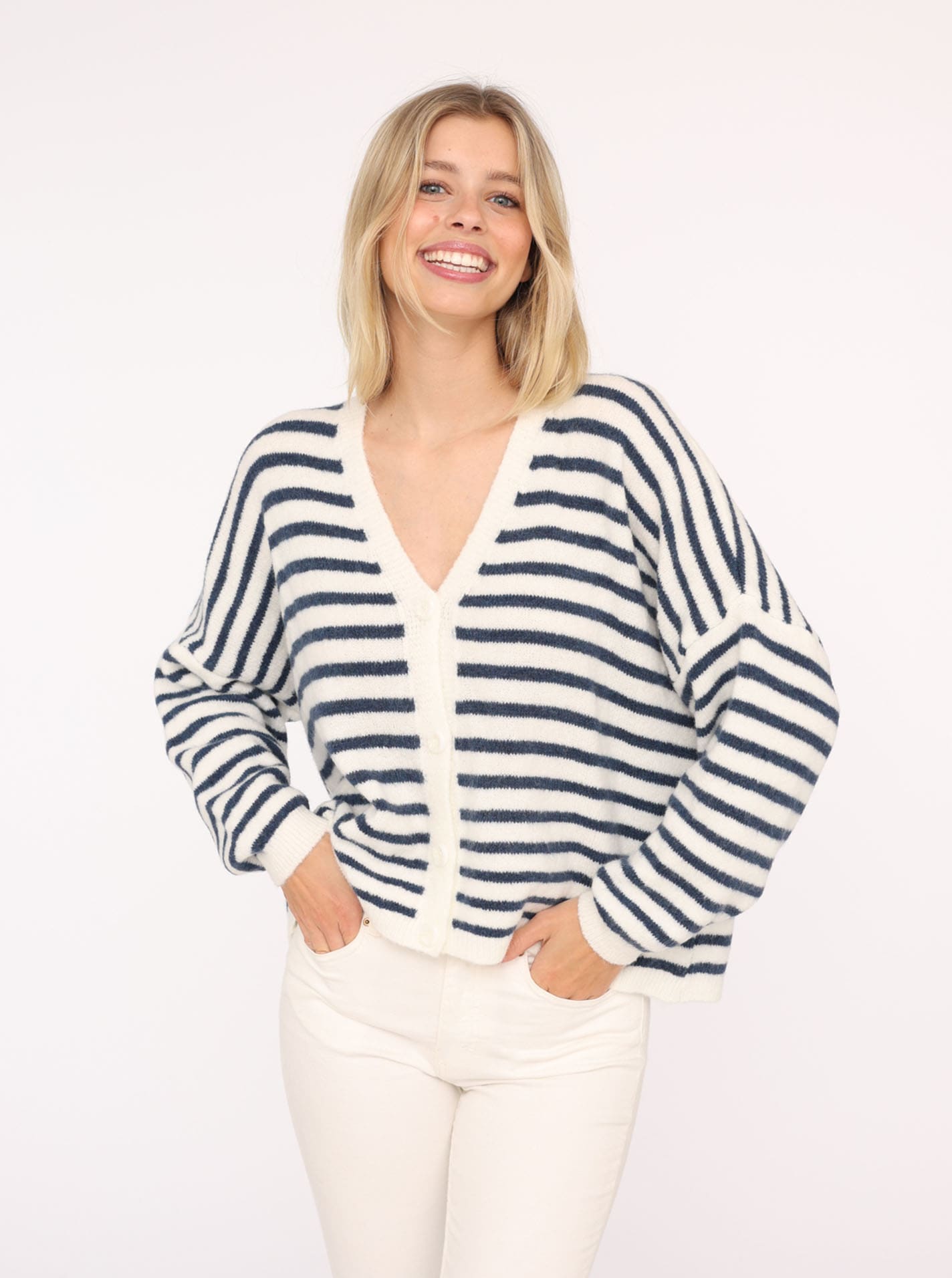 Zwillingsherz Strickjacke »Streifen«, One Size, Loose-Fit, Langarm, Wollanteil, V-Ausschnitt