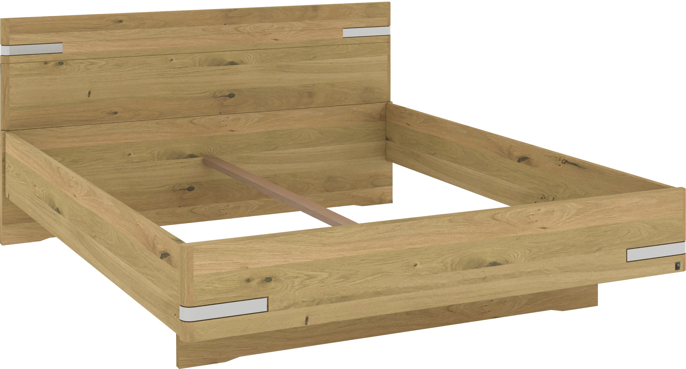 Musterring Holzbett »Savona, Bettgestell, Bettrahmen, teilmassiv Bianco-Eiche«, (Belastbarkeit 220 Kg, 4-fache Liegehöhenverstellung, MADE IN GERMANY), Kopfteil in Bianco-Eiche massiv, Details in Chrom, verschiedene Größen