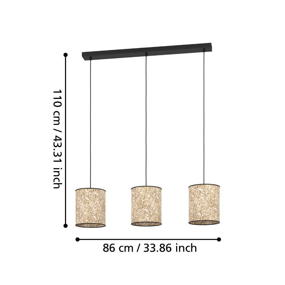 EGLO Hängeleuchte »BUTTERBURN«, 3 flammig, Leuchtmittel E27 | ohne Leuchtmittel, Pendelleuchte, Esszimmerlampe, Textil mit Birkenblättern, Hängeleuchte
