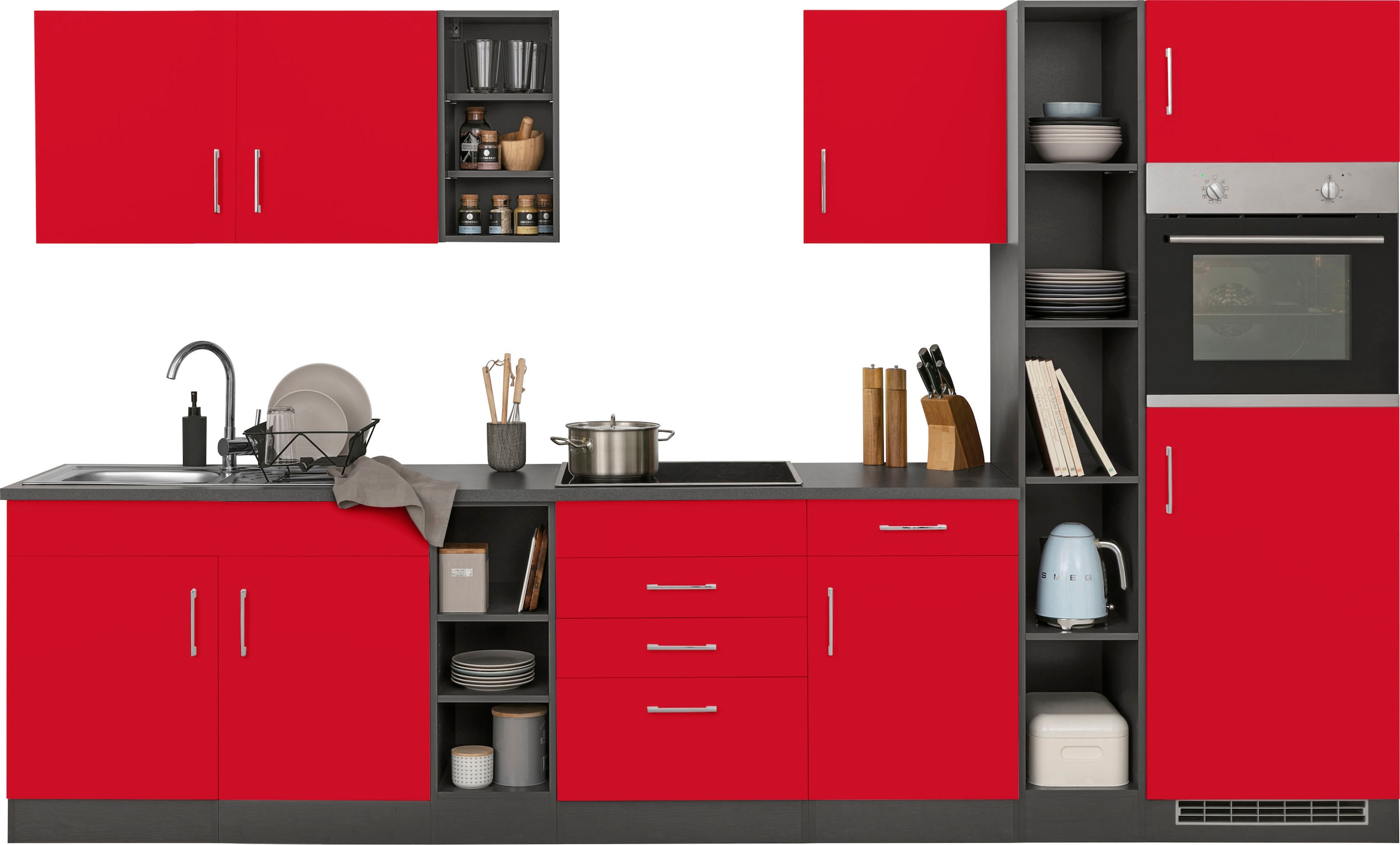 KOCHSTATION Küchenzeile »KS-Paris – Küchen mit einzigartigen Fotomotiven auf den Fronten« Breite 330 cm, wahlweise mit E-Geräten und Induktion