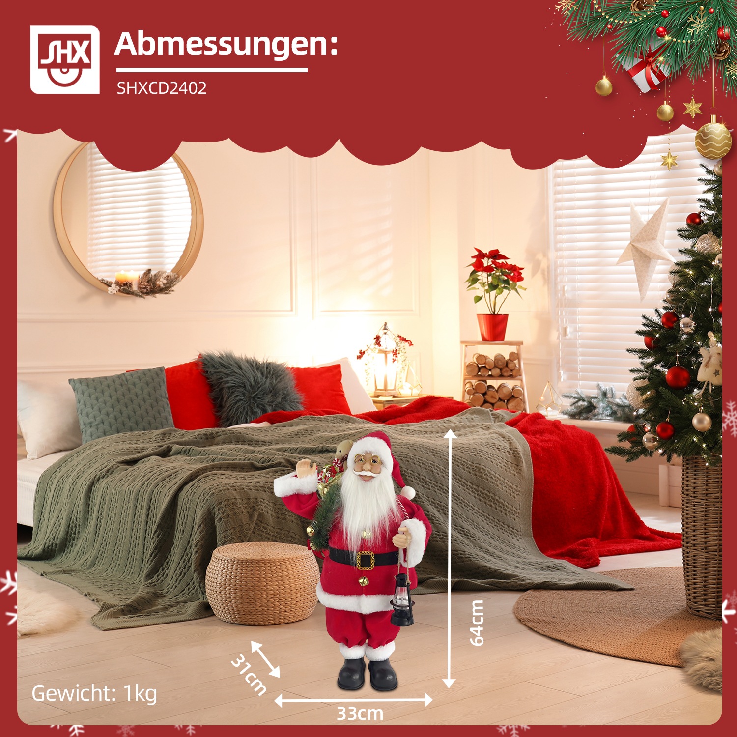 SHX Weihnachtsmann »Animierter Weihnachtsmann mit Sack«, Bewegung, Soundeffekte