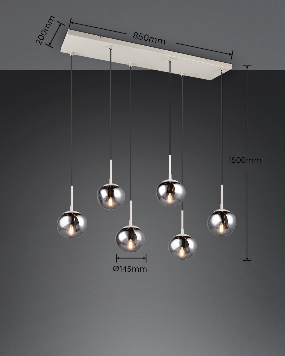 s.Oliver Pendelleuchte »ANJELLA, Hängelampe exkl 6x E14 max 10W, in warm grey + smoke Glas«, 6 flammig, Leuchtmittel E14 | Leuchtmittel wechselbar, mit mundgeblasenen Glas Lampenschirmen in rauchgrau, 150 x 90 x 30 cm