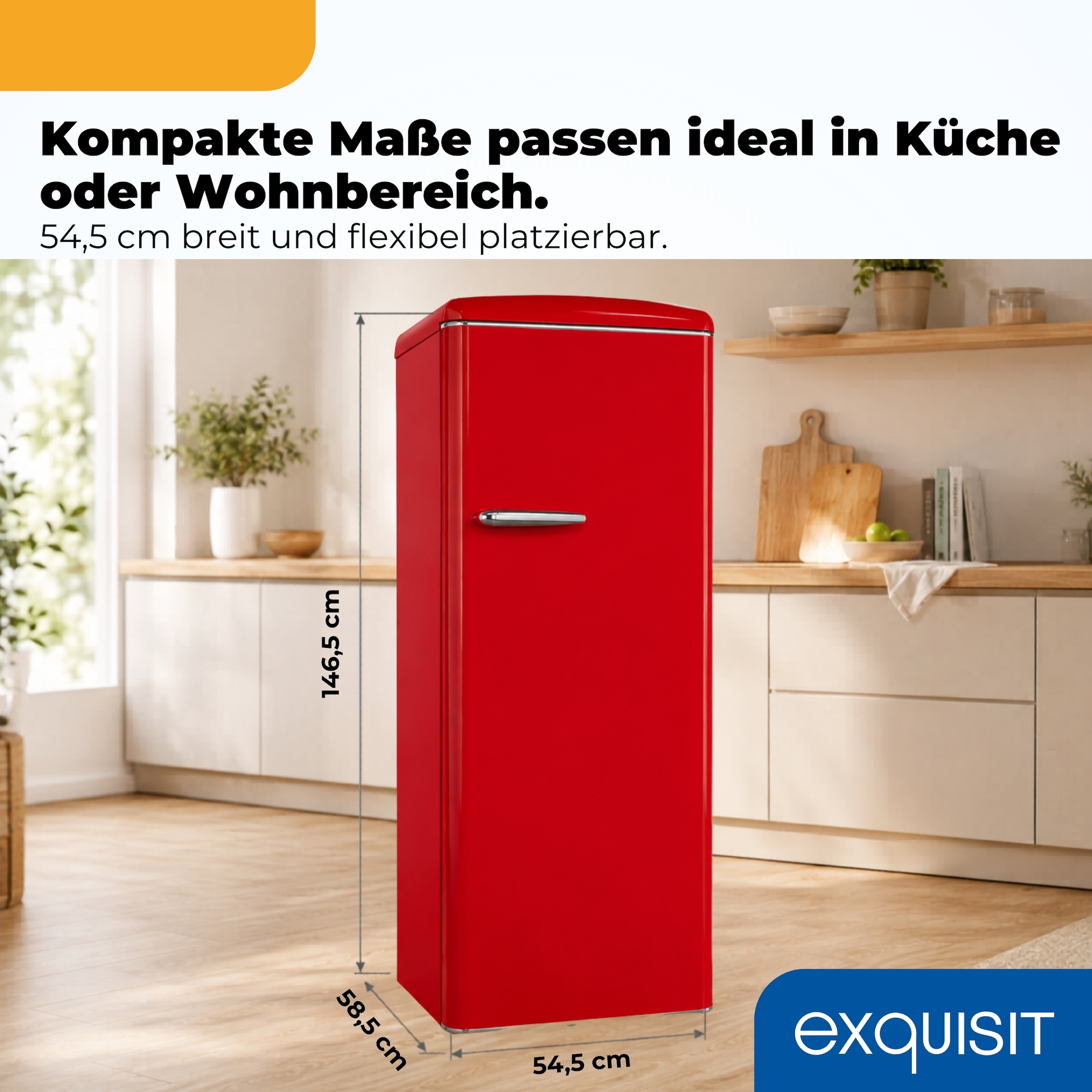 exquisit Kühlschrank »RKS325-V-H-160C rot« 146,5 cm hoch 54,5 cm breit LED-Beleuchtung, verstellbare Glasböden, Retro-Design