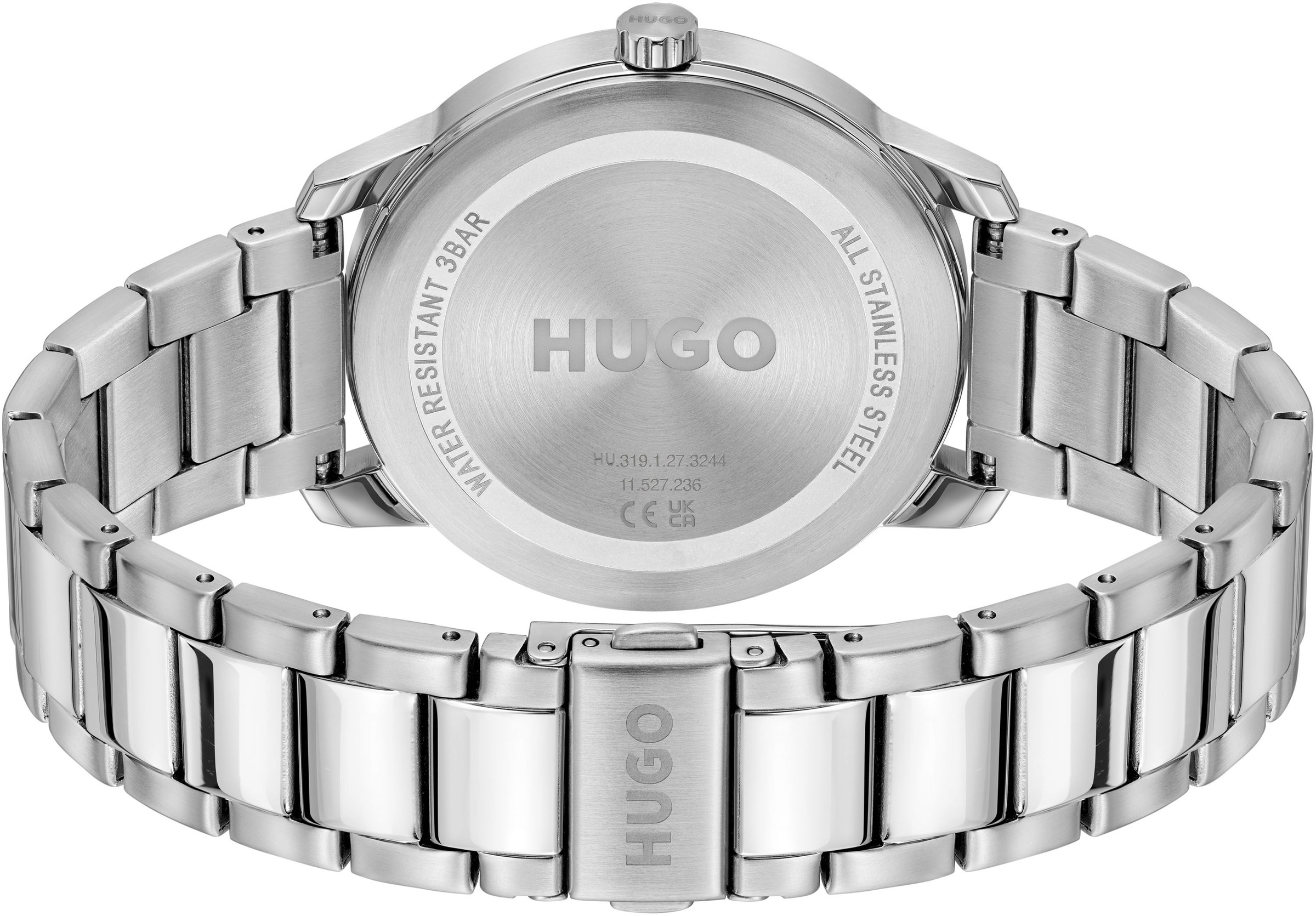 HUGO Quarzuhr »#STAMP« Armbanduhr, Herrenuhr, analog, Edelstahlarmband