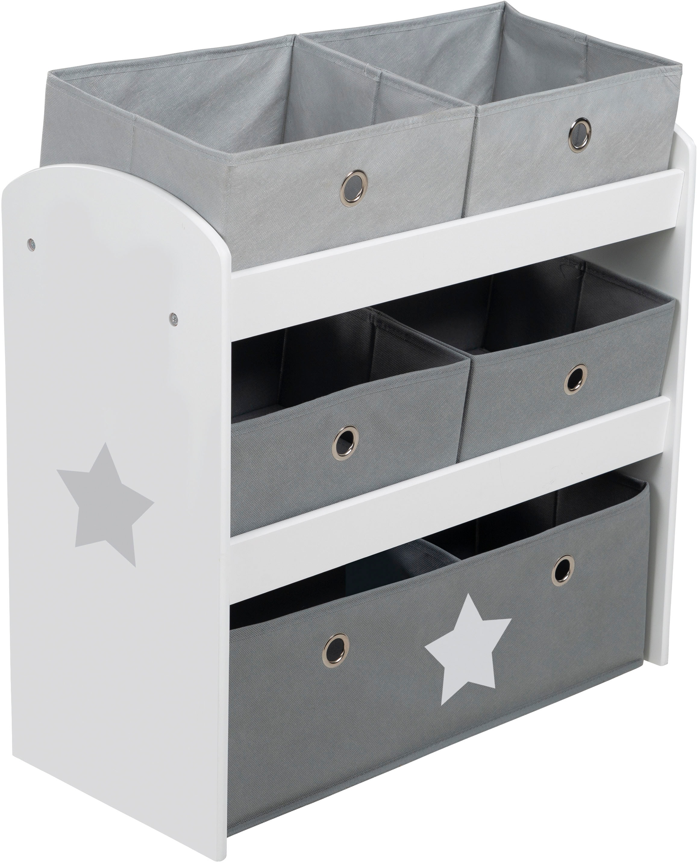 roba® Kinderregal »Stars, grau«, inklusive 5 Stoffboxen in 2 Größen