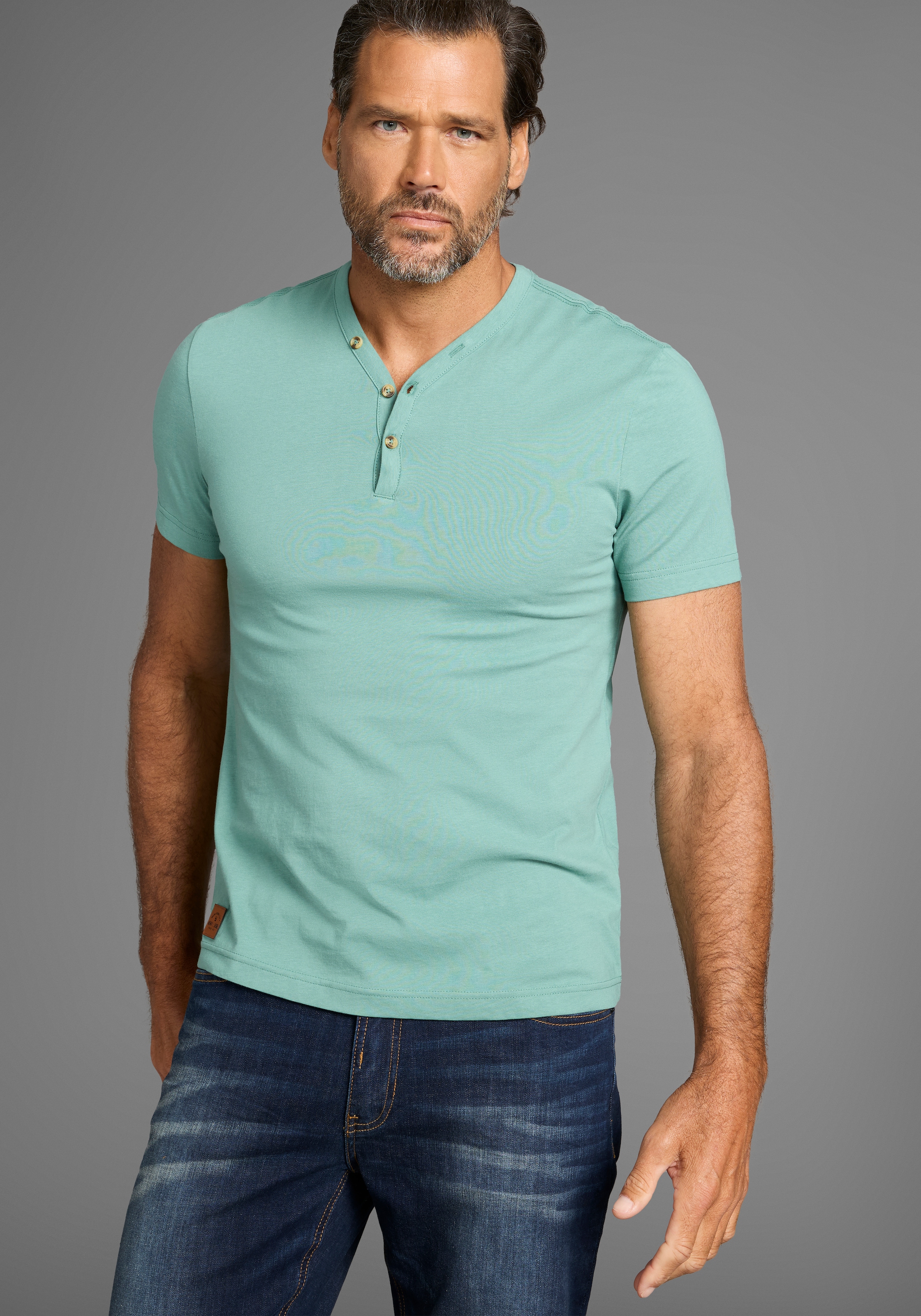 H.I.S Henleyshirt, (2-er Pack), mit Knopfleiste