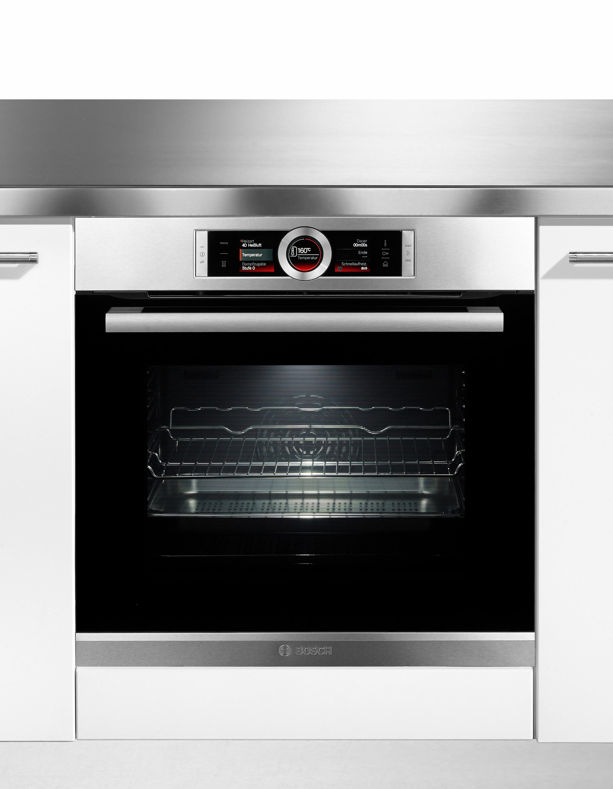 BOSCH Dampfbackofen »HSG636B«, Serie 8, mit Teleskopauszug nachrüstbar, ecoClean Direct, 4D-Heißluft-Eco-Ober-/Unterhitze Eco-Umluft-Infra-Grill-Großflächengrill-Kleinflächengrill-Pizzastufe-Sanftgaren-Vorwärmen-Warmhalten, mit Auftaufunktion