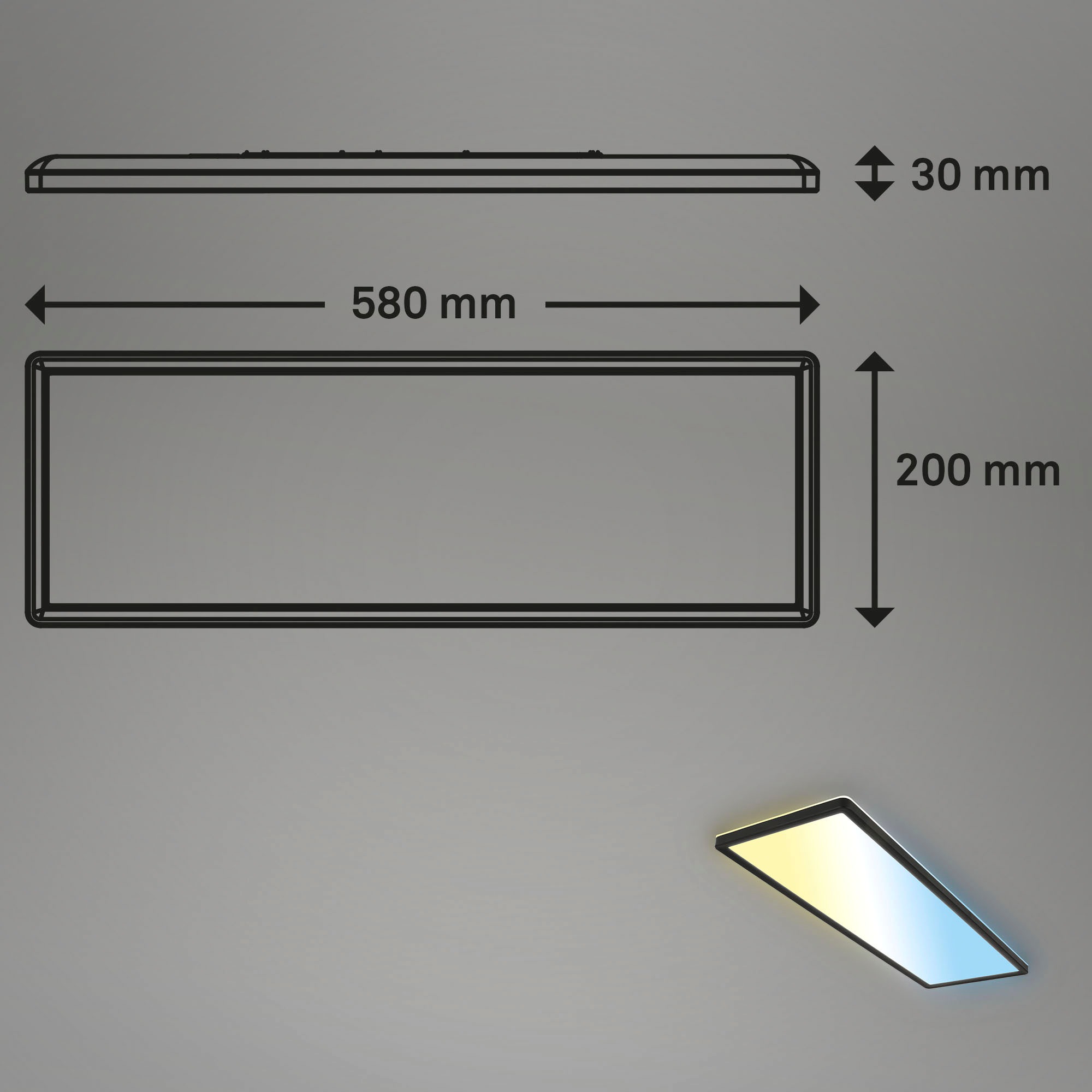 Briloner Leuchten LED Panel »7403015 SLIM«, Leuchtmittel LED-Board | LED fest integriert, Deckenlampe, 58x20x3cm, Schwarz, 23W, Wohnzimmer, Schlafzimmer, Küche