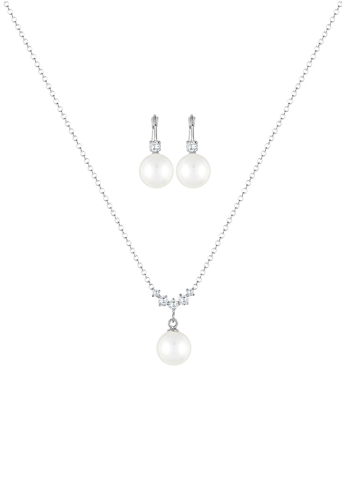 Elli Ohrring und Ketten Set »Schmuckset Set mit Perlen Zirkonia Weiß 925 Sterling Silber«