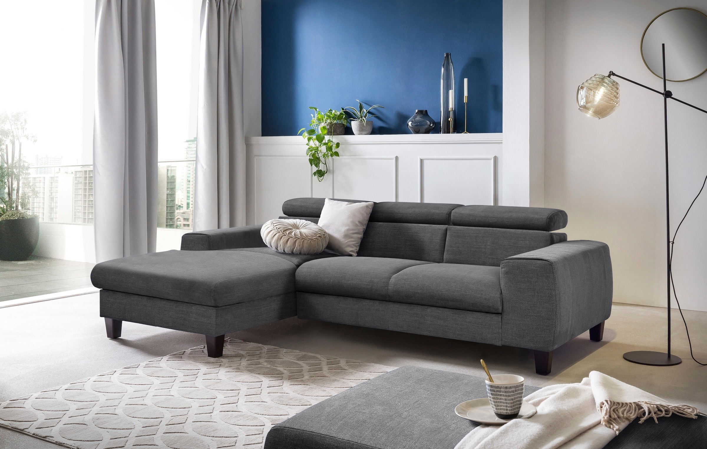COTTA Polstergarnitur »Morven L-Form«, (Set), Set bestehend aus: Ecksofa mit Kopfteilverstellung & Hocker