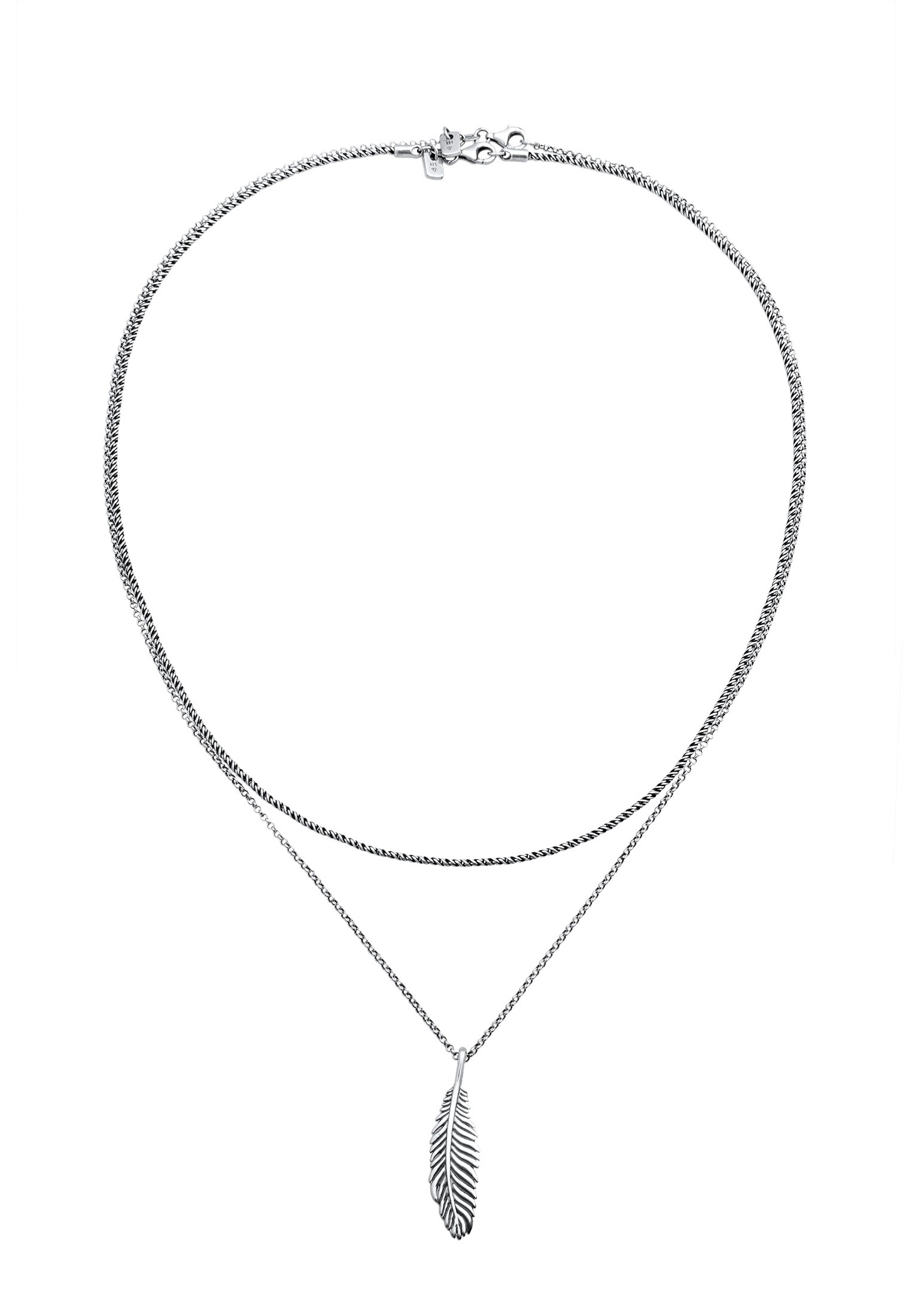 Kuzzoi Ohrring und Ketten Set »Halskette Layer mit Feder Anhänger 925 Sterling Silber Oxidiert«