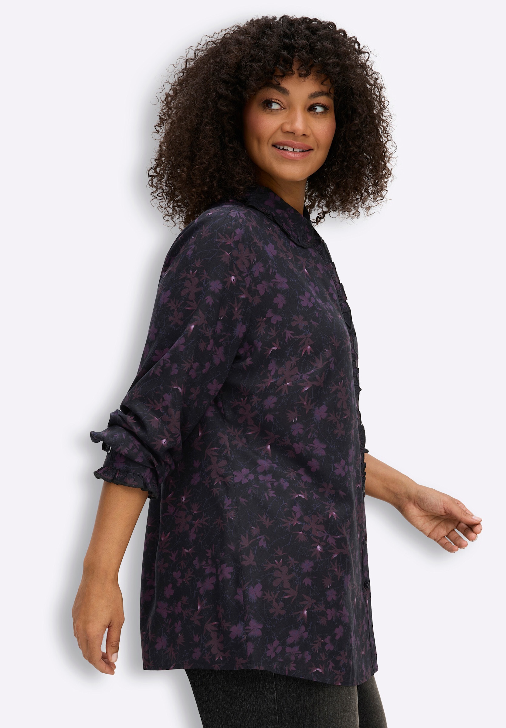 Sheego Rüschenbluse »Bluse Rüschenbluse mit Bubikragen und Blümchenprint«
