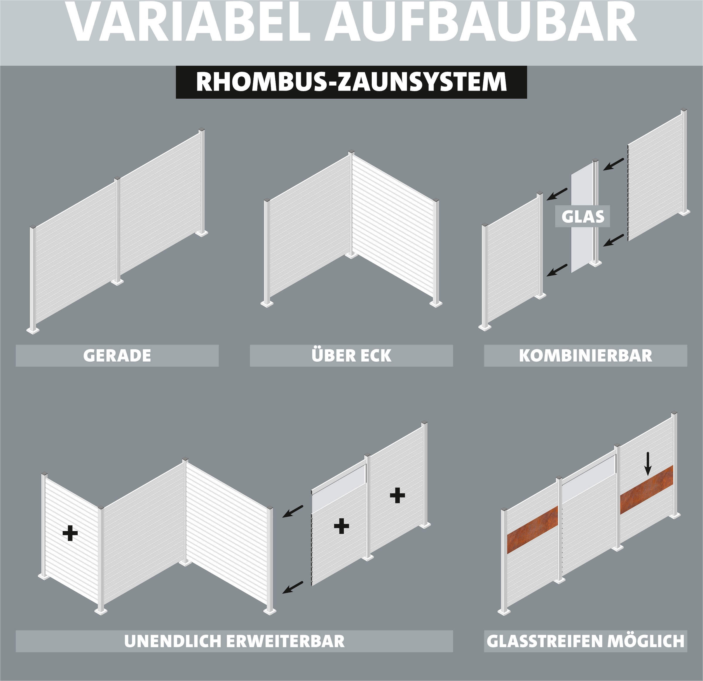 STAKET PRO Gartenzaun »Komplettzaun »Rhombus Mini« Breite 1800 - 2400 mm« Zaunhöhe 180 cm, Zaunlänge 1,842 - 7,326 m