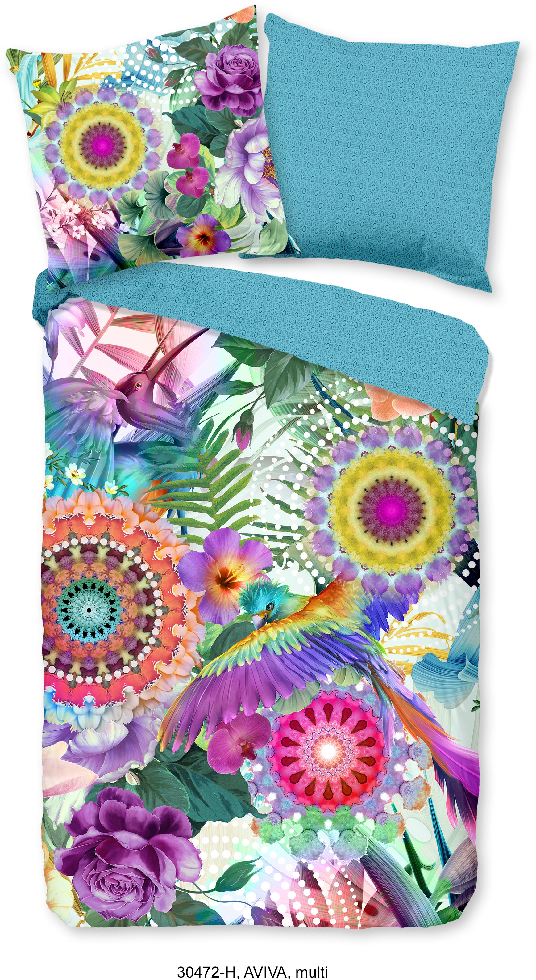 hip Wendebettwäsche »Aviva«, Mako-Satin, 135x200, Reißverschluss, Wendeoptik, Mandala, Bunt, weiß