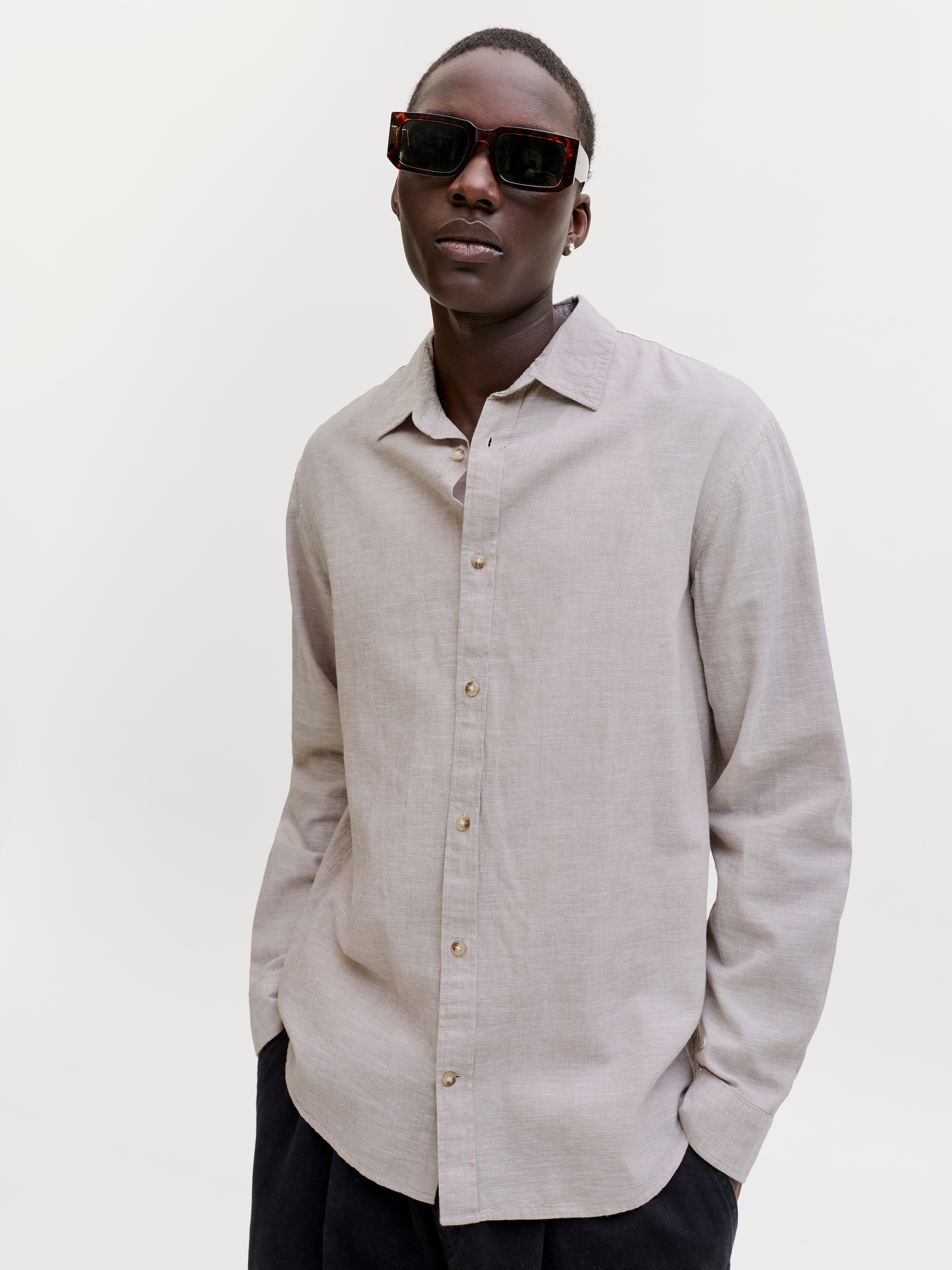 Jack & Jones Langarmhemd »JJESUMMER LINEN BLEND SHIRT L/S SN« Baumwollmischung, regular fit