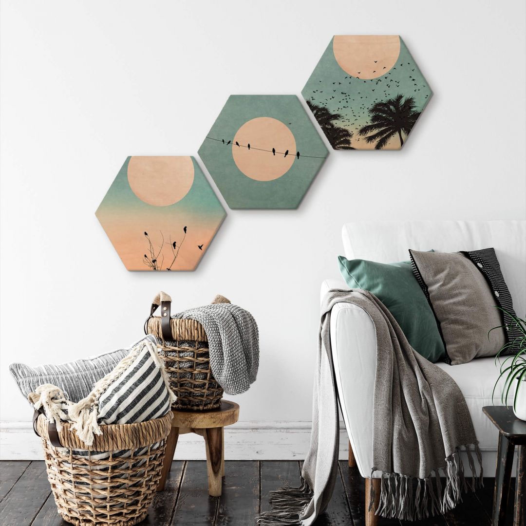 Wall-Art Holzbild »Hexagon OTTO 3 (Set, Holzbild St.) im Online Shop Sonnenaufgang«,