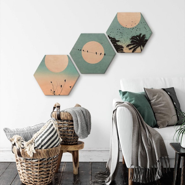 Wall-Art Holzbild »Hexagon Holzbild Sonnenaufgang«, (Set, 3 St.) im OTTO  Online Shop
