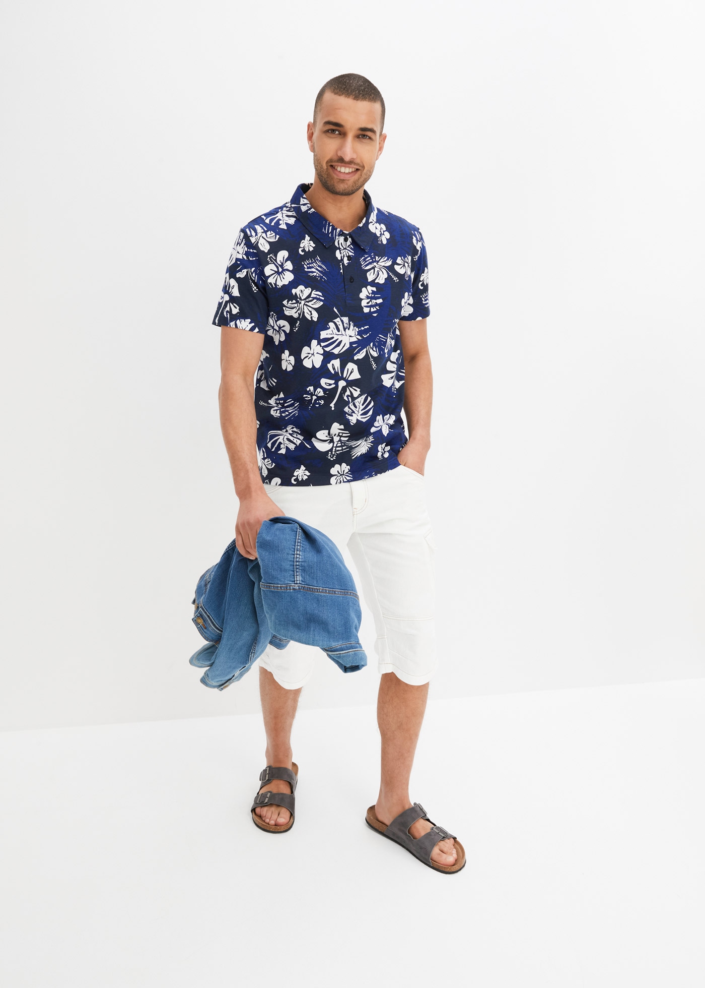 bonprix Poloshirt Kurzarm, mit Polokragen mit Knopfleiste, aus Baumwolle