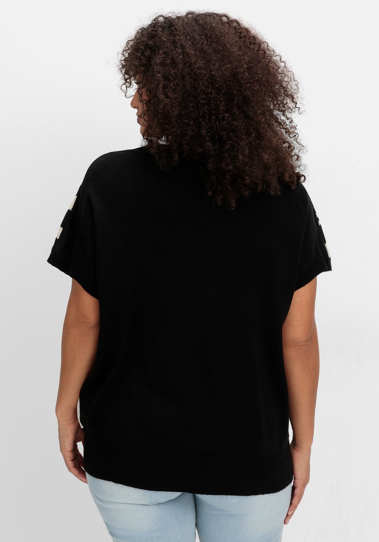 Sheego V-Ausschnitt-Pullover »Kurzarm-Pullover mit Jacquard-Streifen«