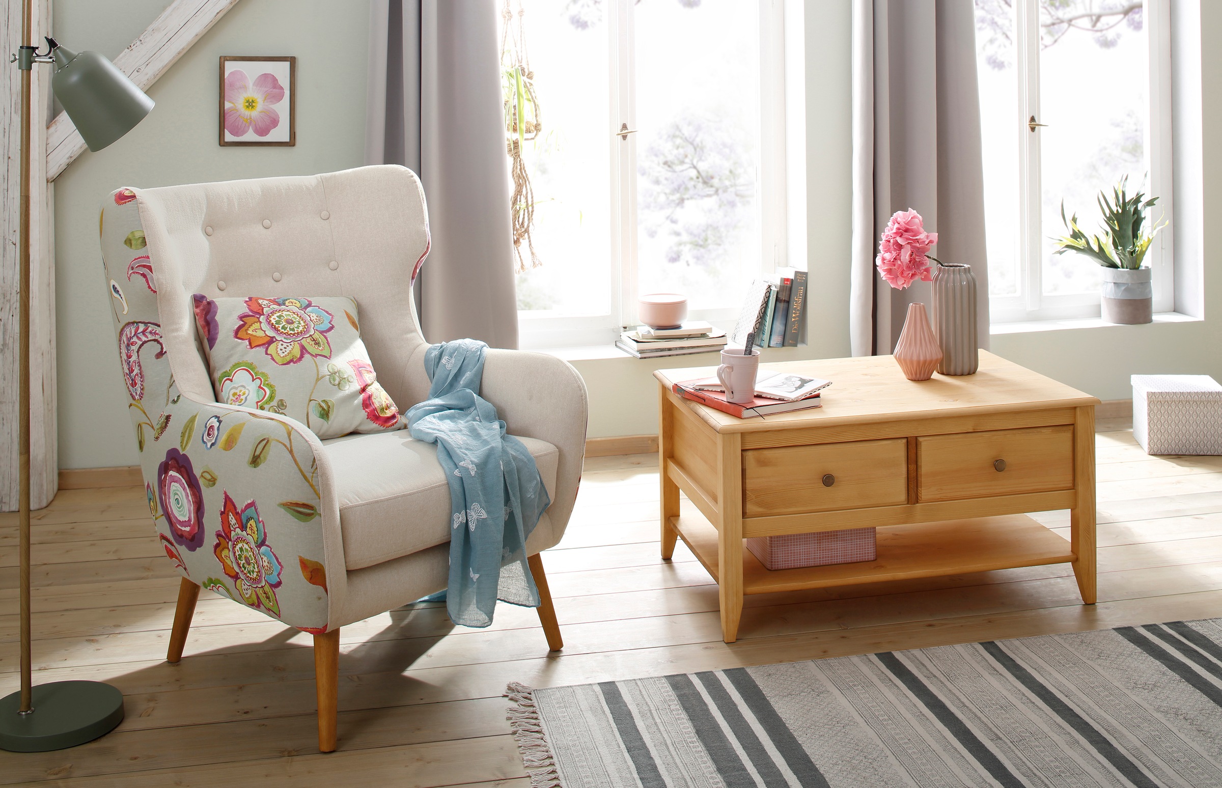 OTTO home Couchtisch »Leonis« Breite 89 cm, mit Schubladen und Ablageboden, massiver Kiefer,  FSC®