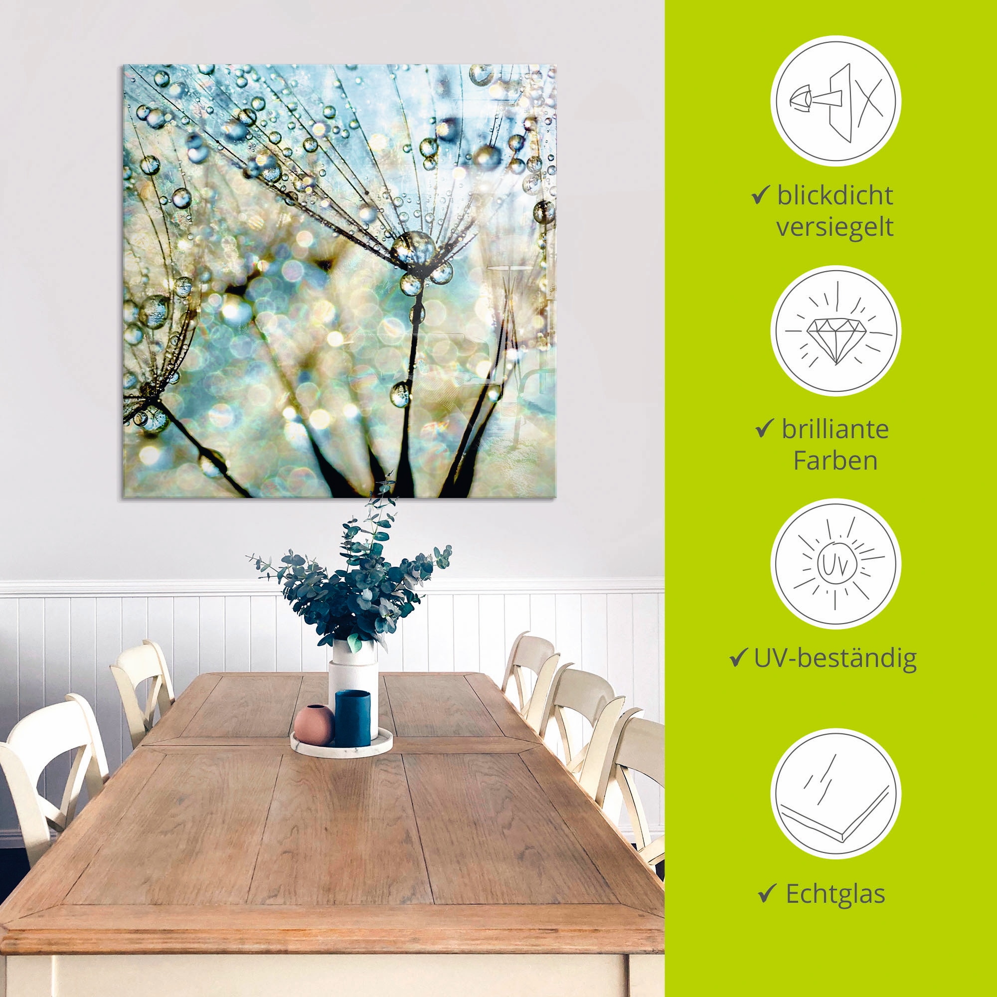 Artland Glasbild »Pusteblume Blaue Diamanten« Blumen 1 Stk. tlg. in verschiedenen Größen