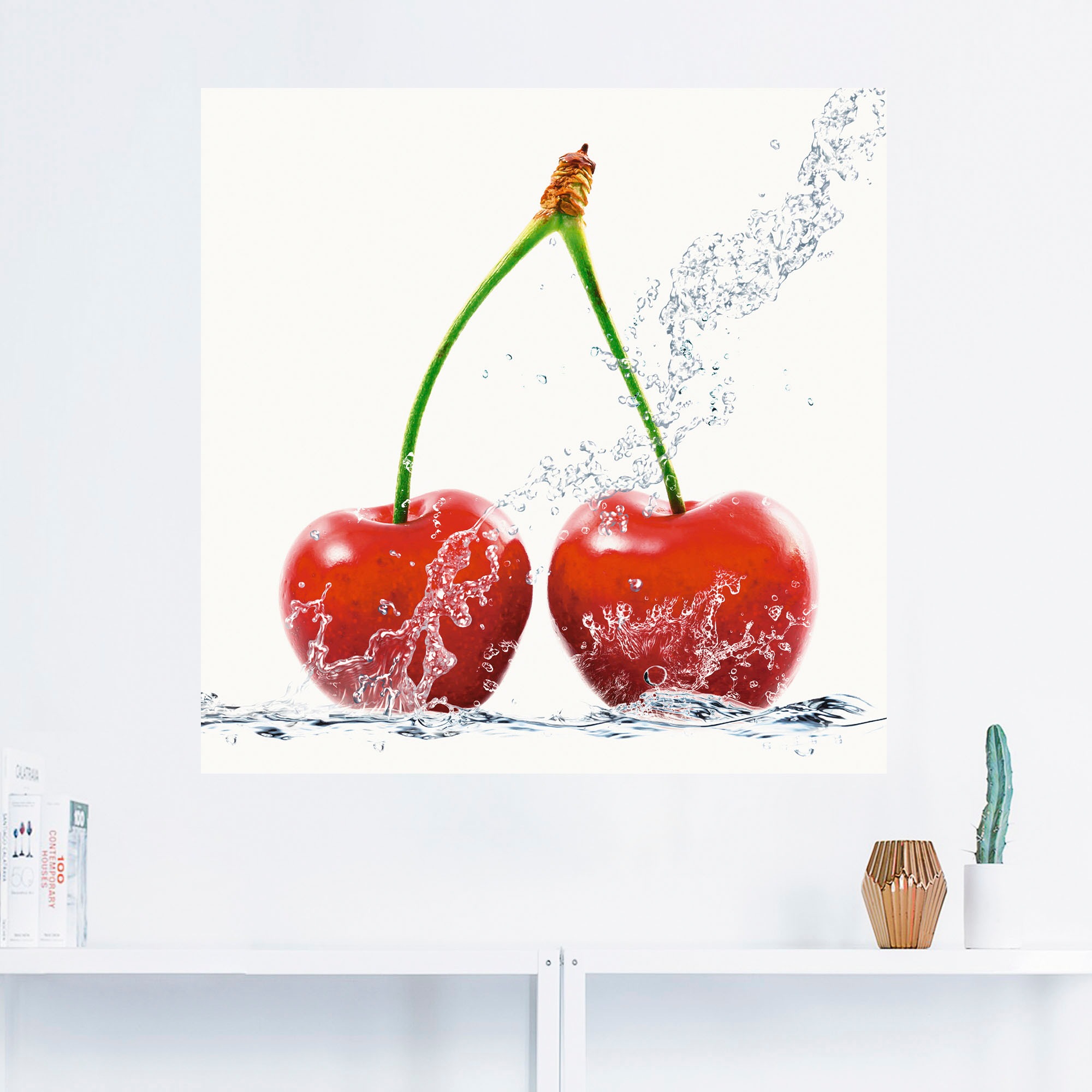 Artland Wandbild »Kirschen mit Spritzwasser«, Lebensmittel, (1 St.), als Leinwandbild, Wandaufkleber in verschied. Größen
