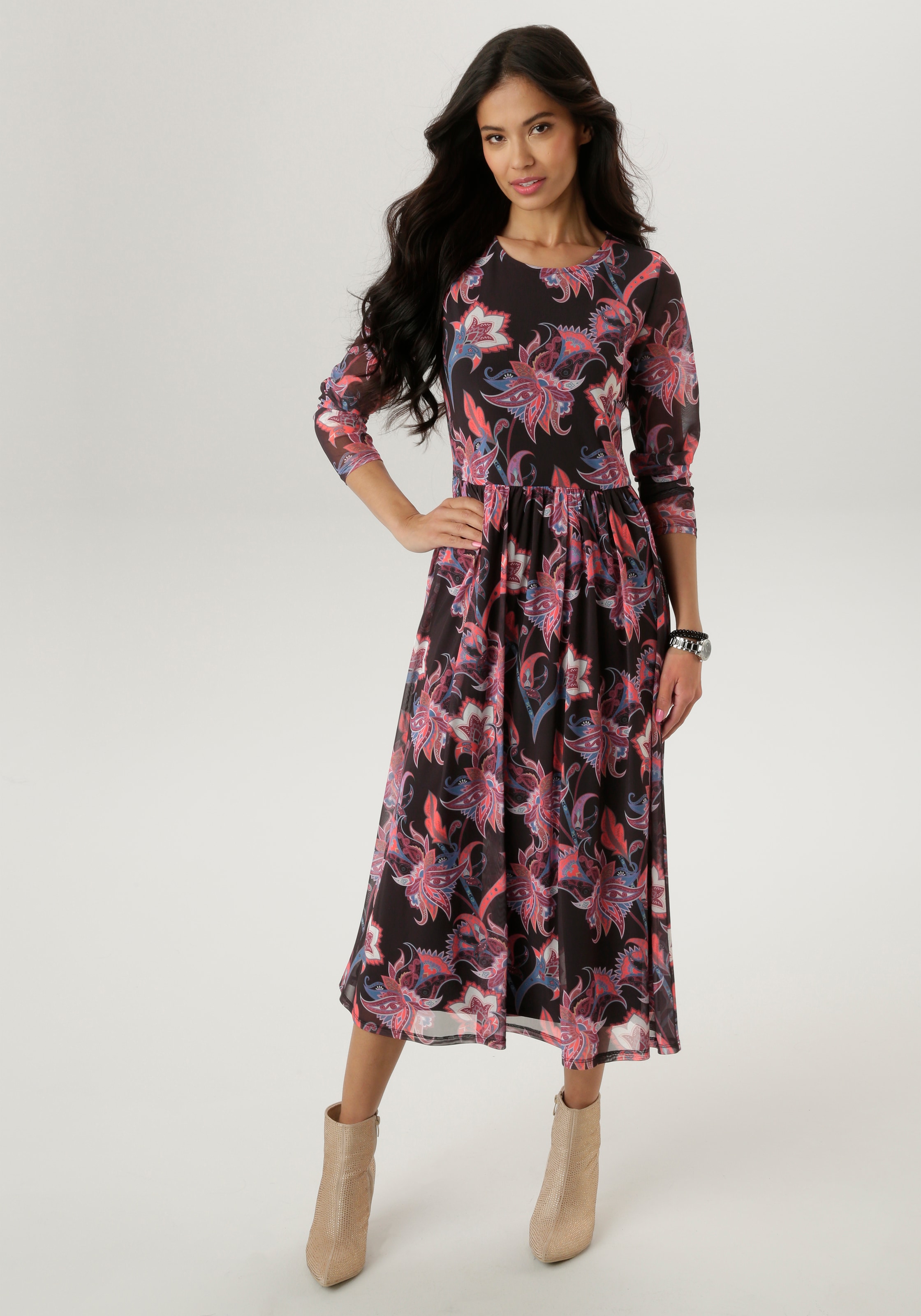 Aniston Selected Damen Midikleid mit floralem Muster - NEUE KOLLEKTION in rot, Größe 42