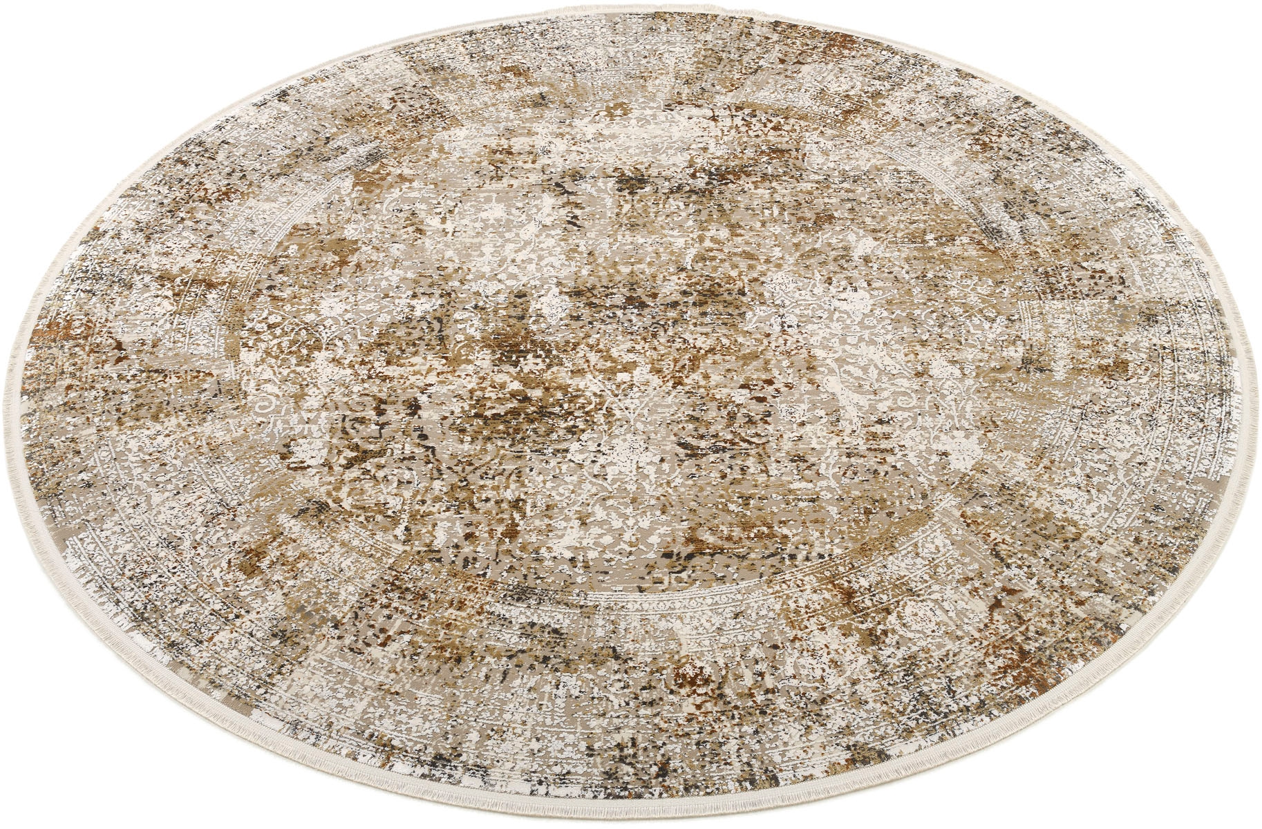 OCI DIE TEPPICHMARKE Teppich »BESTSELLER CAVA« rund 8 mm Höhe Glanz Viskose, Hoch Tief Struktur, mit Fransen, Wohnzimmer